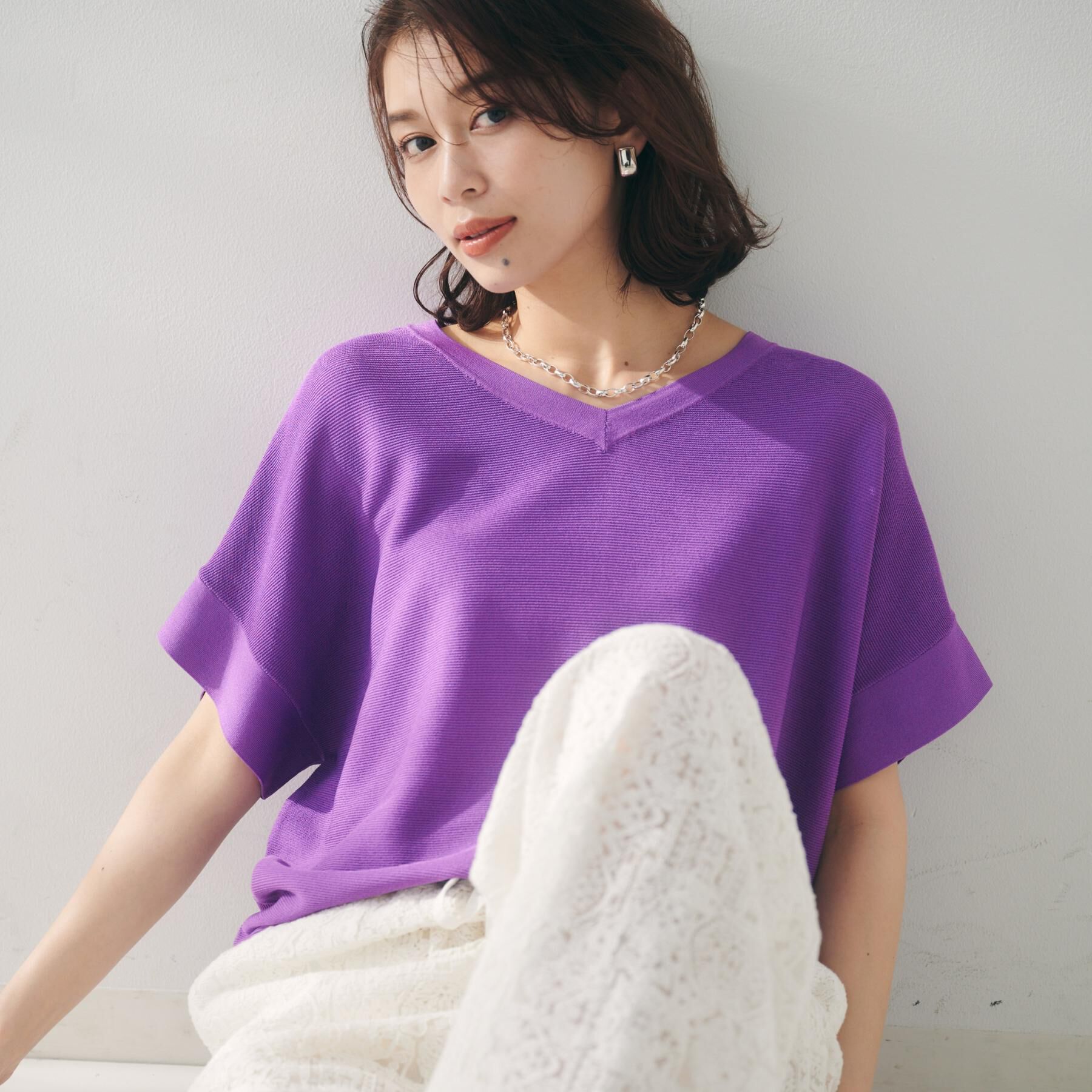 【アンタイトル/UNTITLED】 【12色展開/体型カバー/2way】バウンドスリーブニット