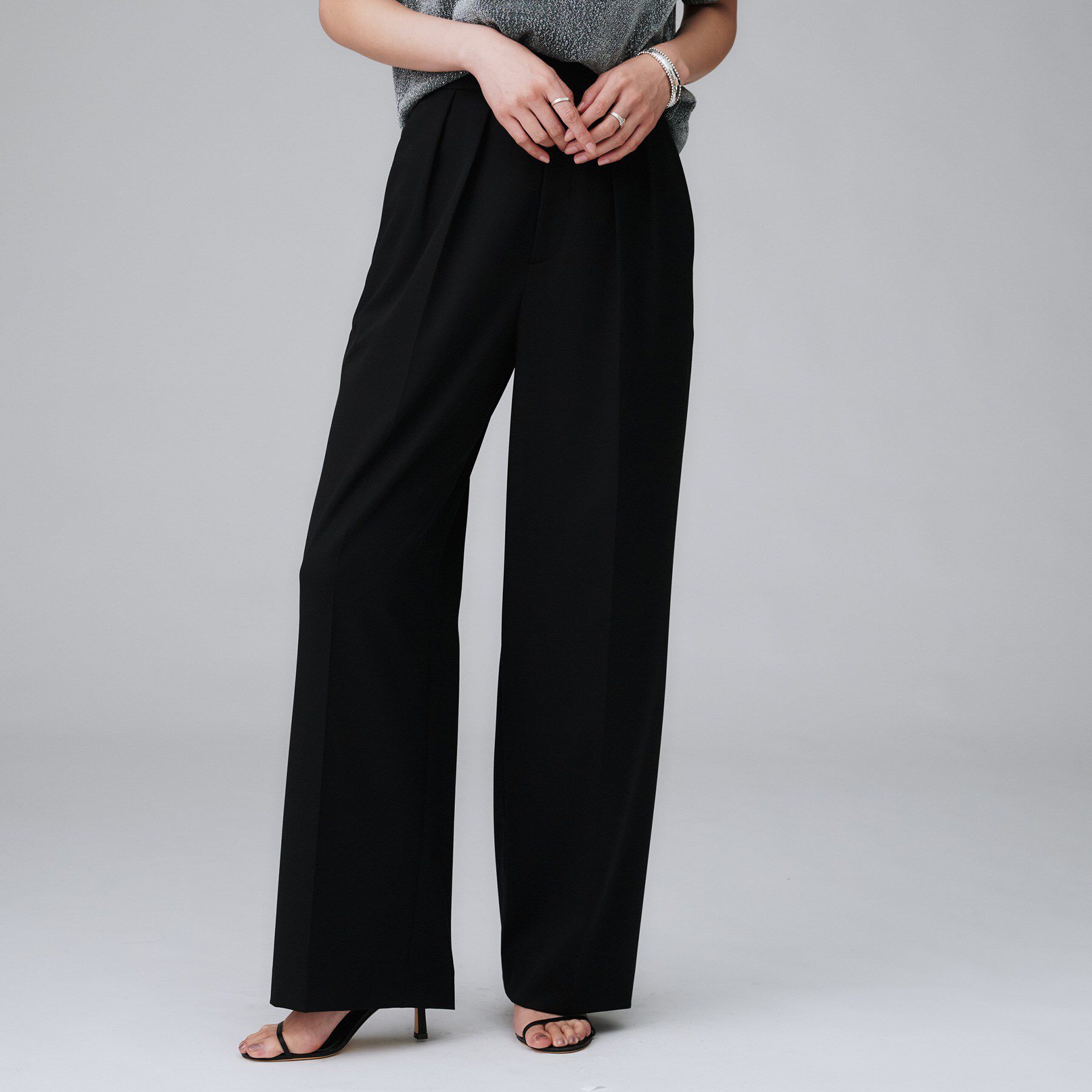 【アンタイトル/UNTITLED】 【はっ水/後ろウエストゴム/リラクシー】ストレッチ2タックワイドパンツ