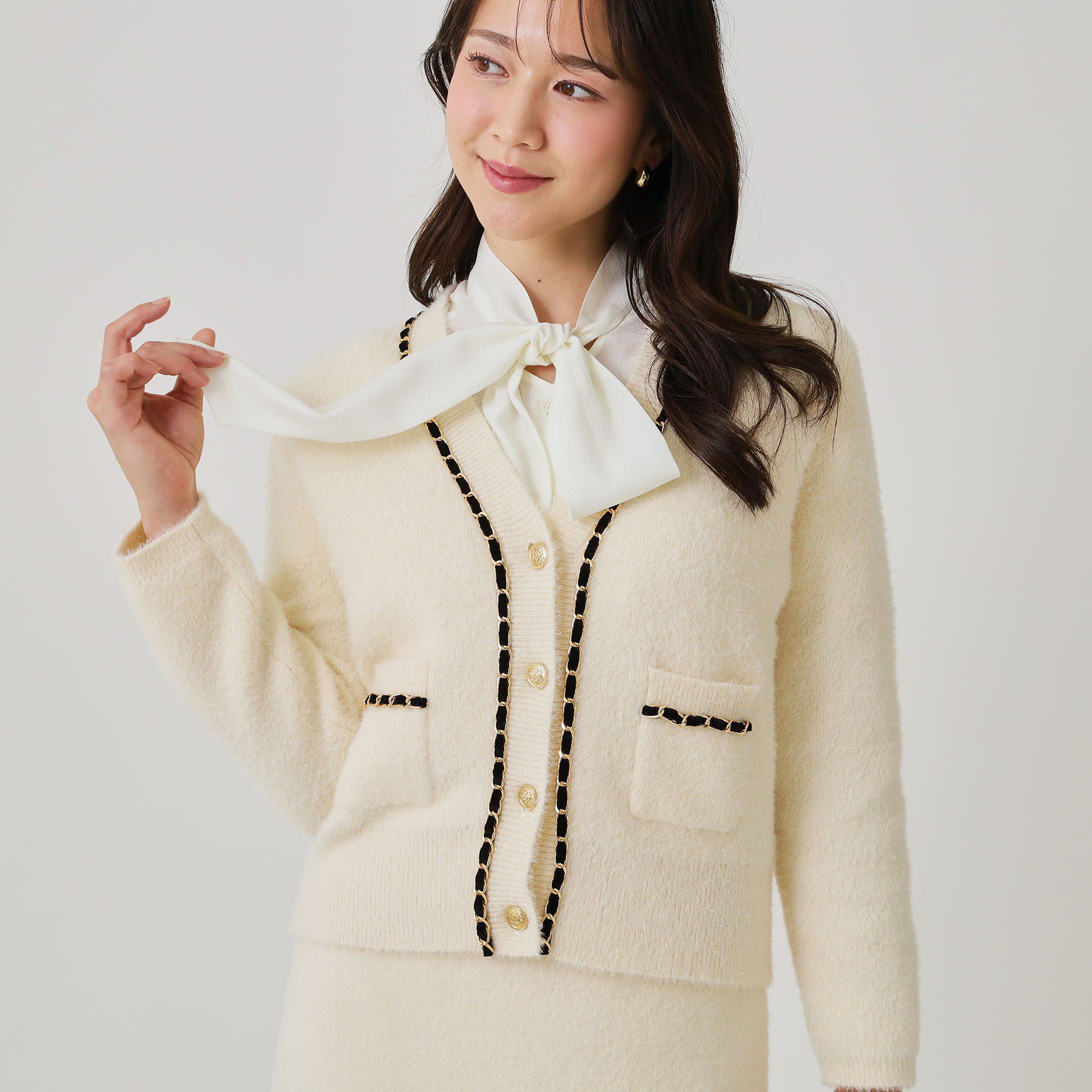 【クード　シャンス/COUP DE CHANCE】 【手洗い可／セットアップ可】チェーンブレード付カーディガン