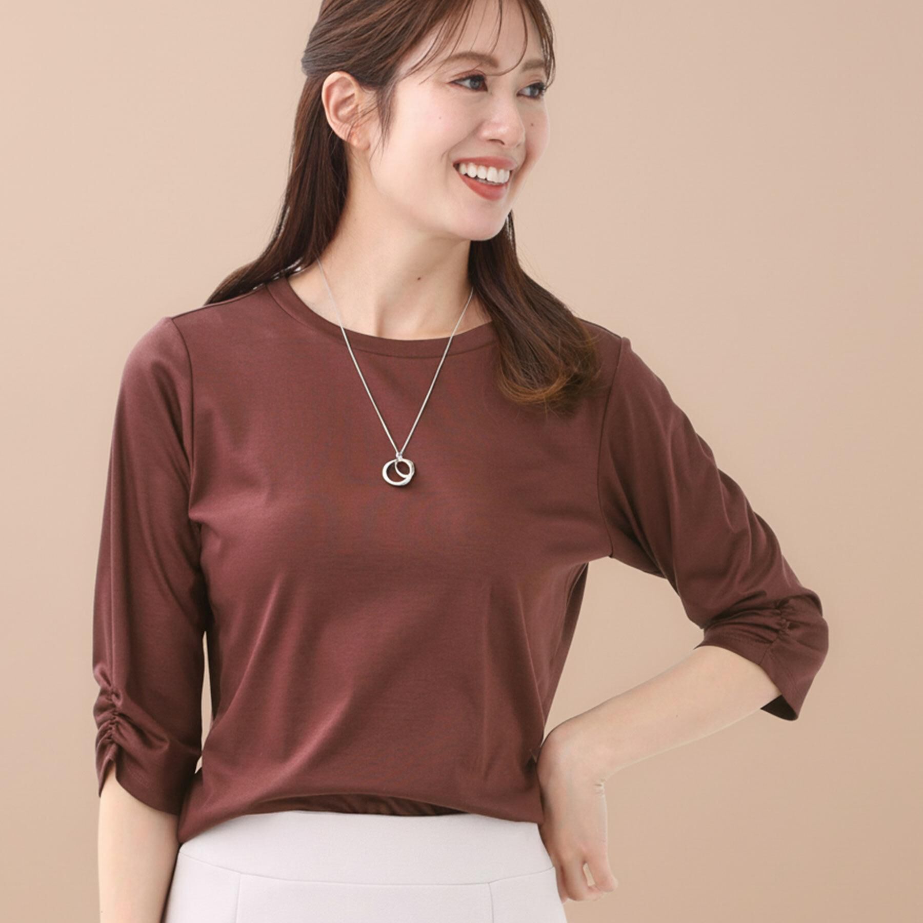 【リフレクト/Reflect】 【アウターを着てもすっきり／手洗い可／インナーにおすすめ◎】六分袖プルオーバージャージ