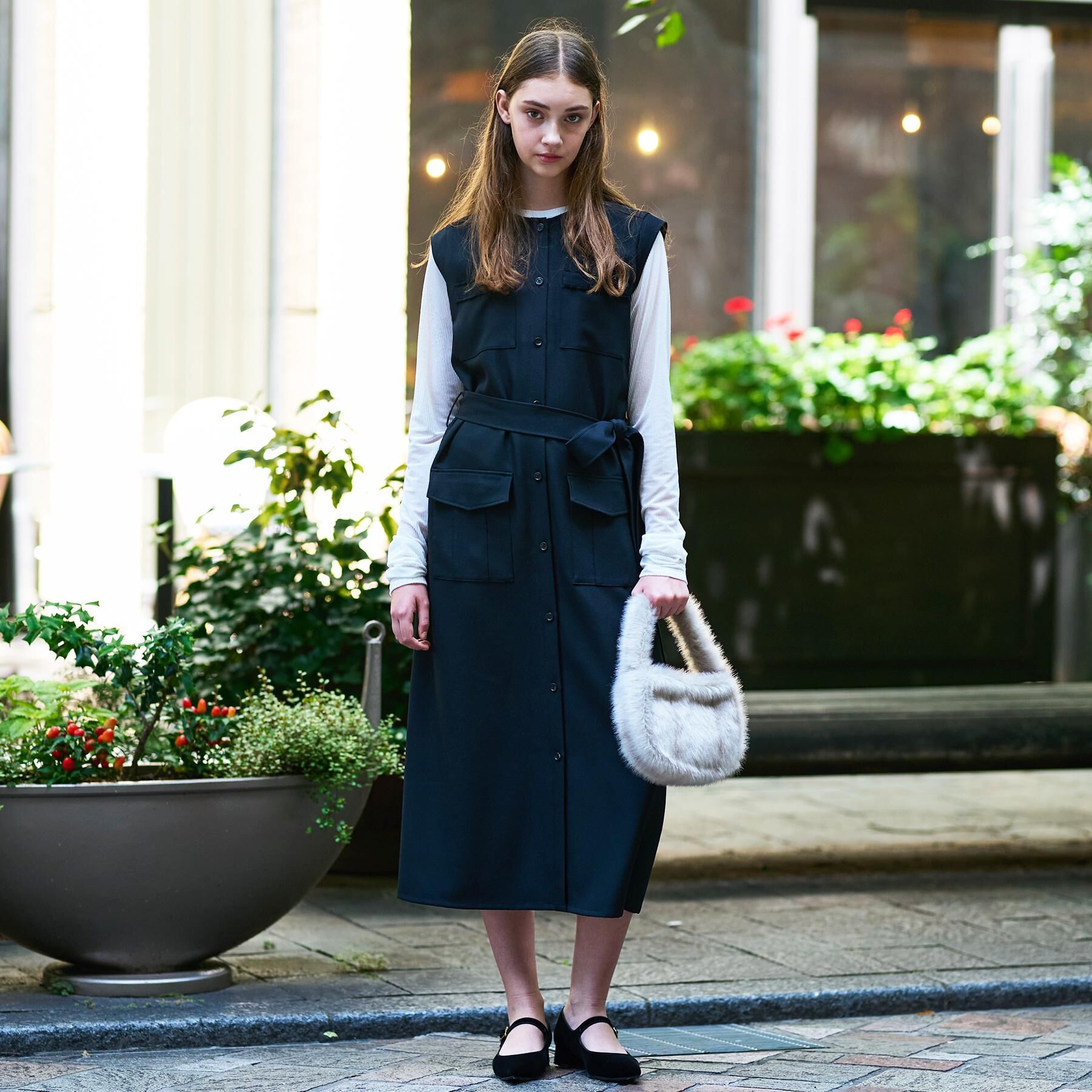 【ドレステリア/DRESSTERIOR】 【洗える/前開きボタン】ウォッシャブルツイードライクワンピース