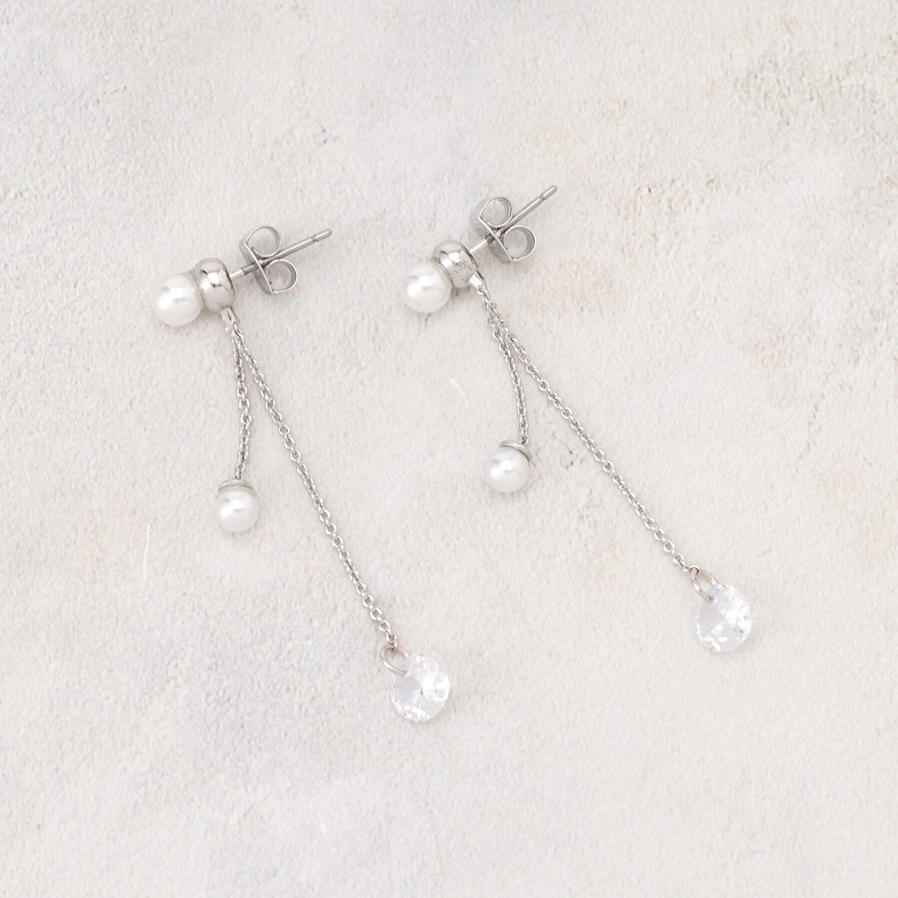 【グローブ/grove】 パール調ビジューロングチェーンピアス