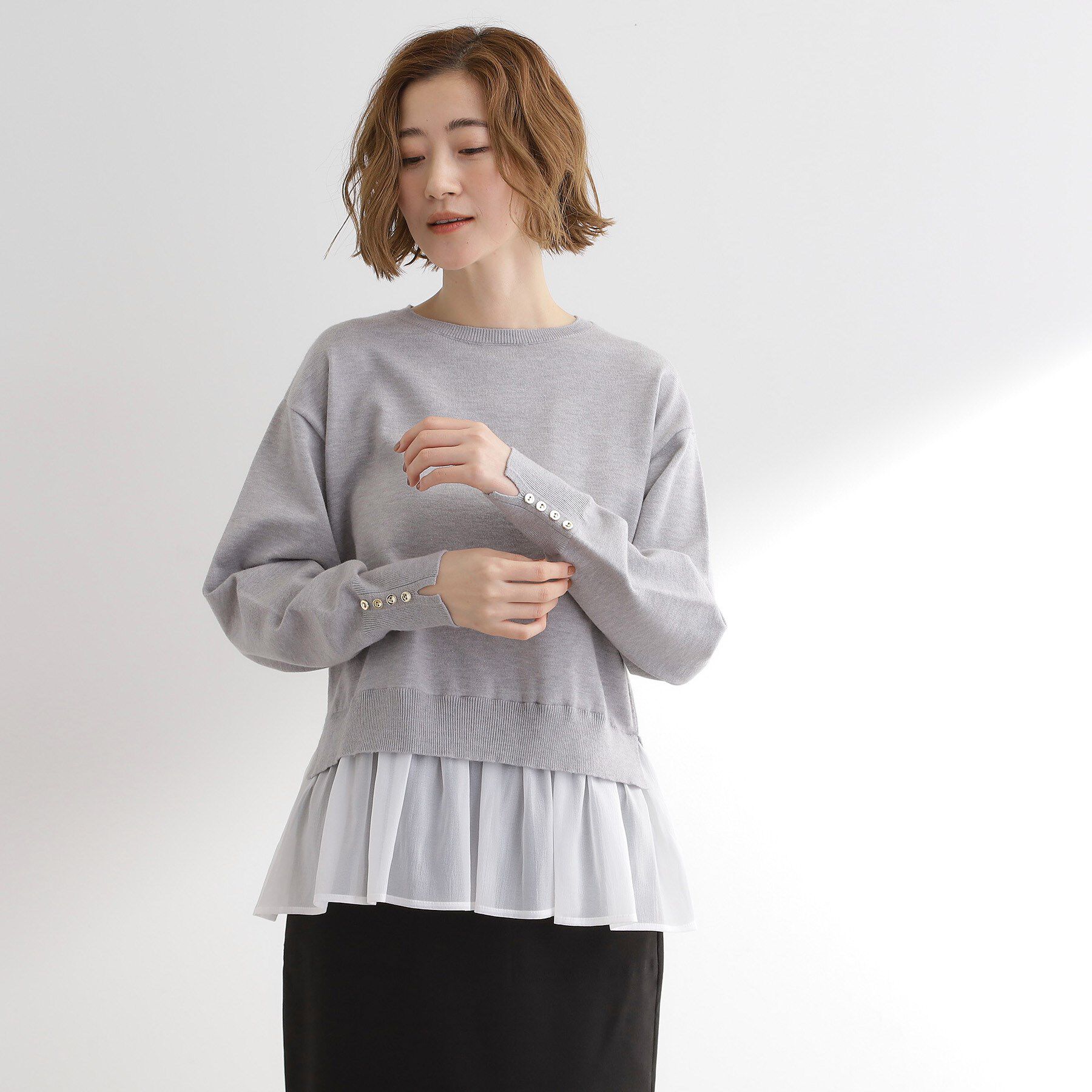 【グローブ/grove】 裾レイヤードニットプルオーバー