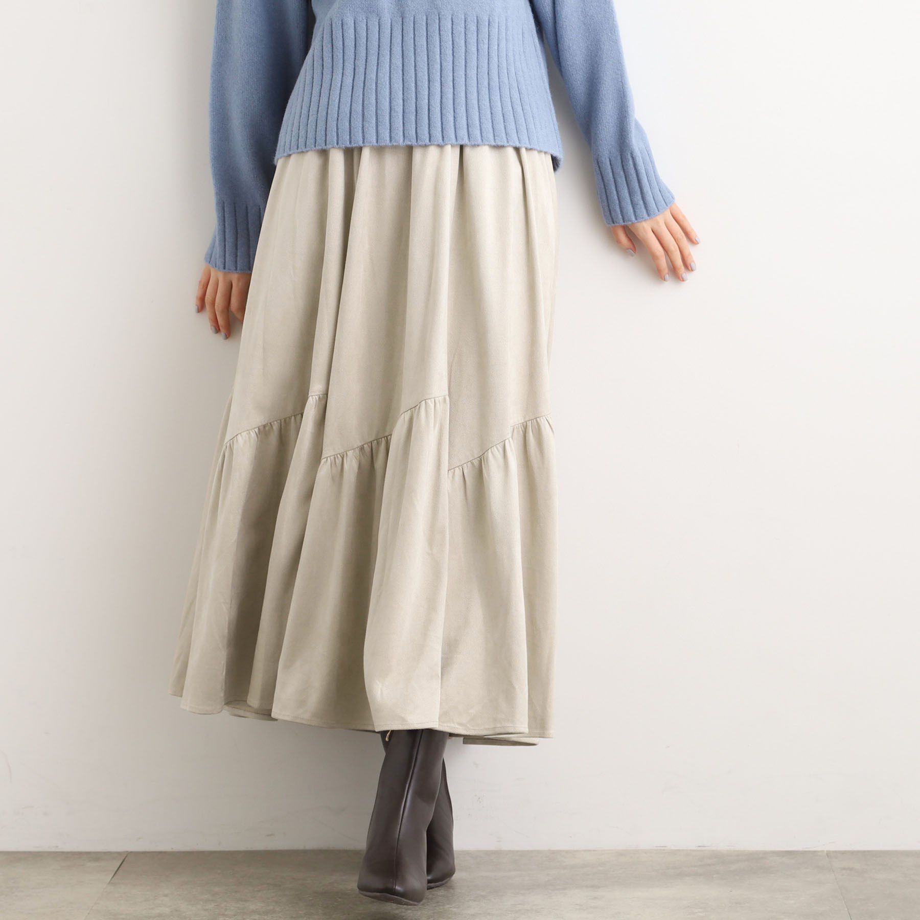【グローブ/grove】 【石川梨花さん着用】スエードライク マキシティアードスカート