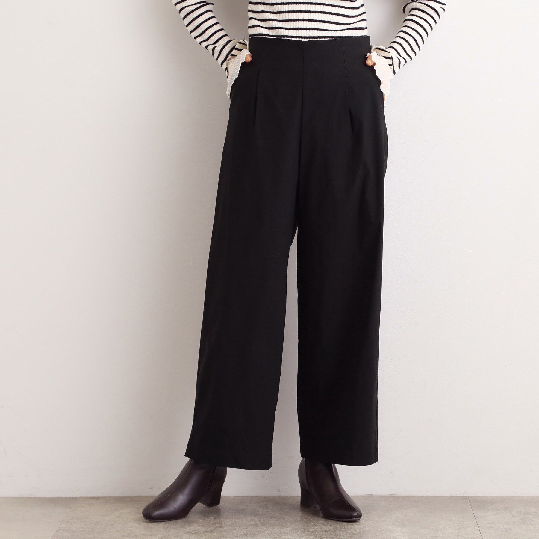 【グローブ/grove】 【選べる着丈/多機能】裏起毛ハイパーストレッチワイドパンツ