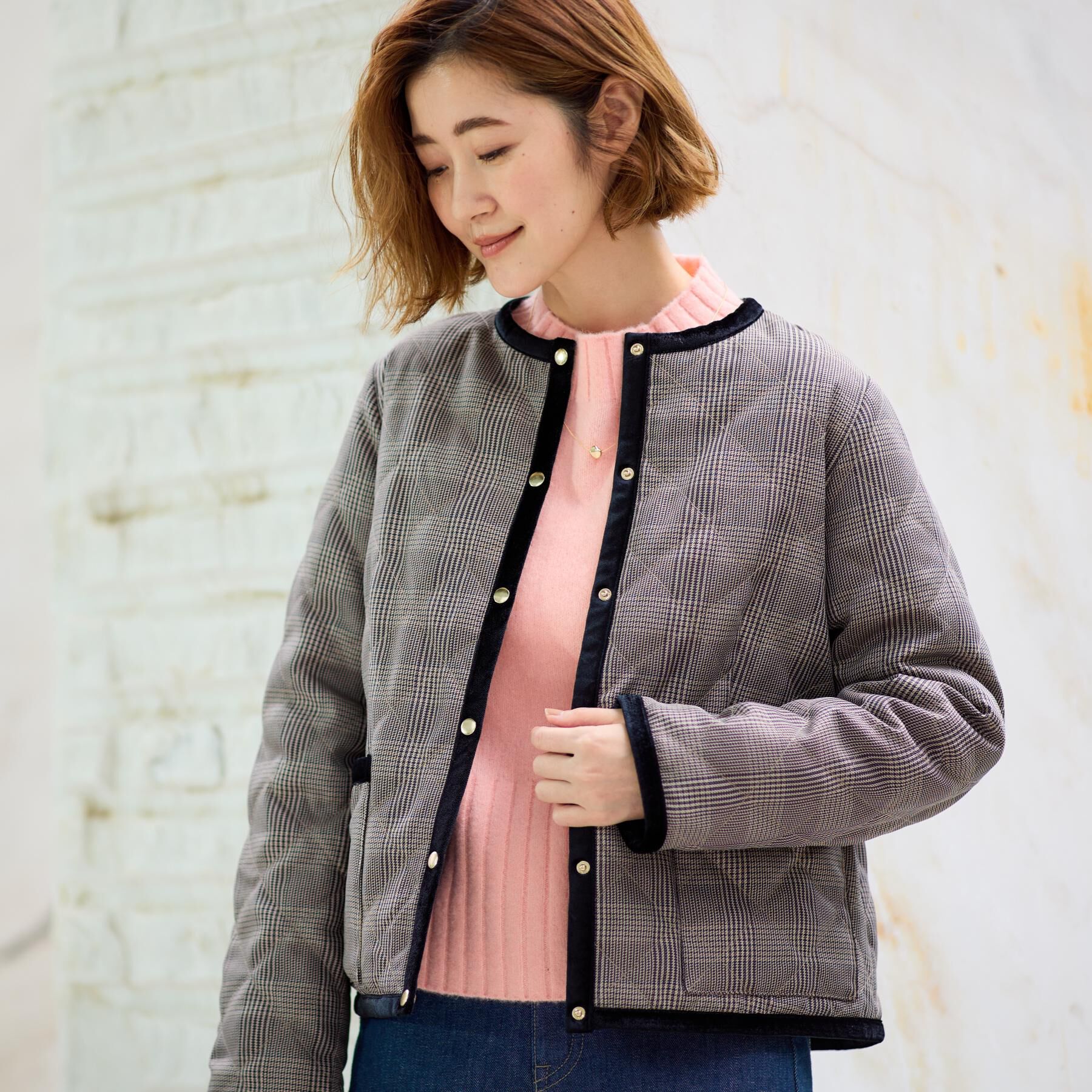 【グローブ/grove】 【2WAY・リバーシブル】一枚でチェック柄も無地も！キルトジャケット