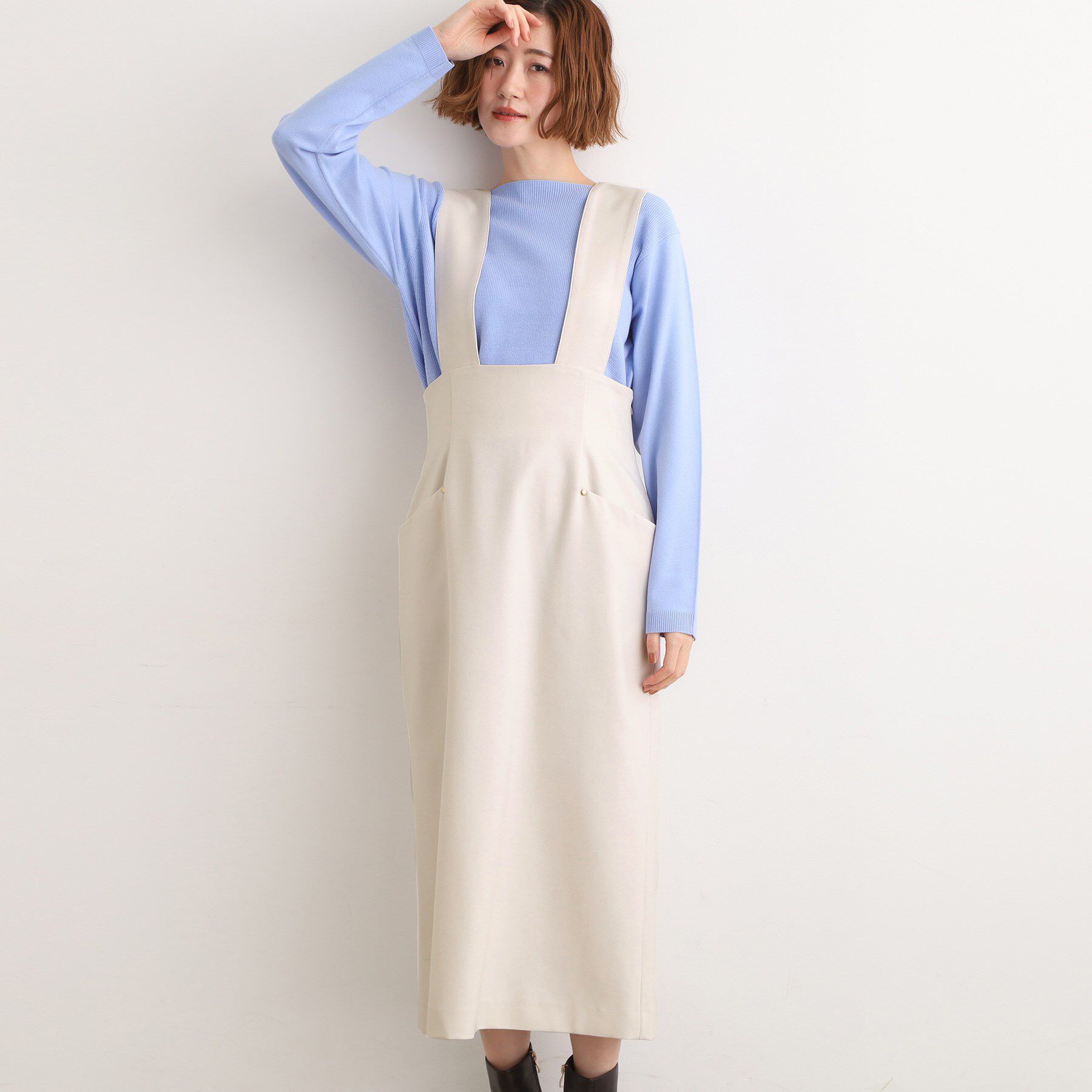 【グローブ/grove】 上品さと快適さを両立、美シルエットなハイウエストサス付きスカート