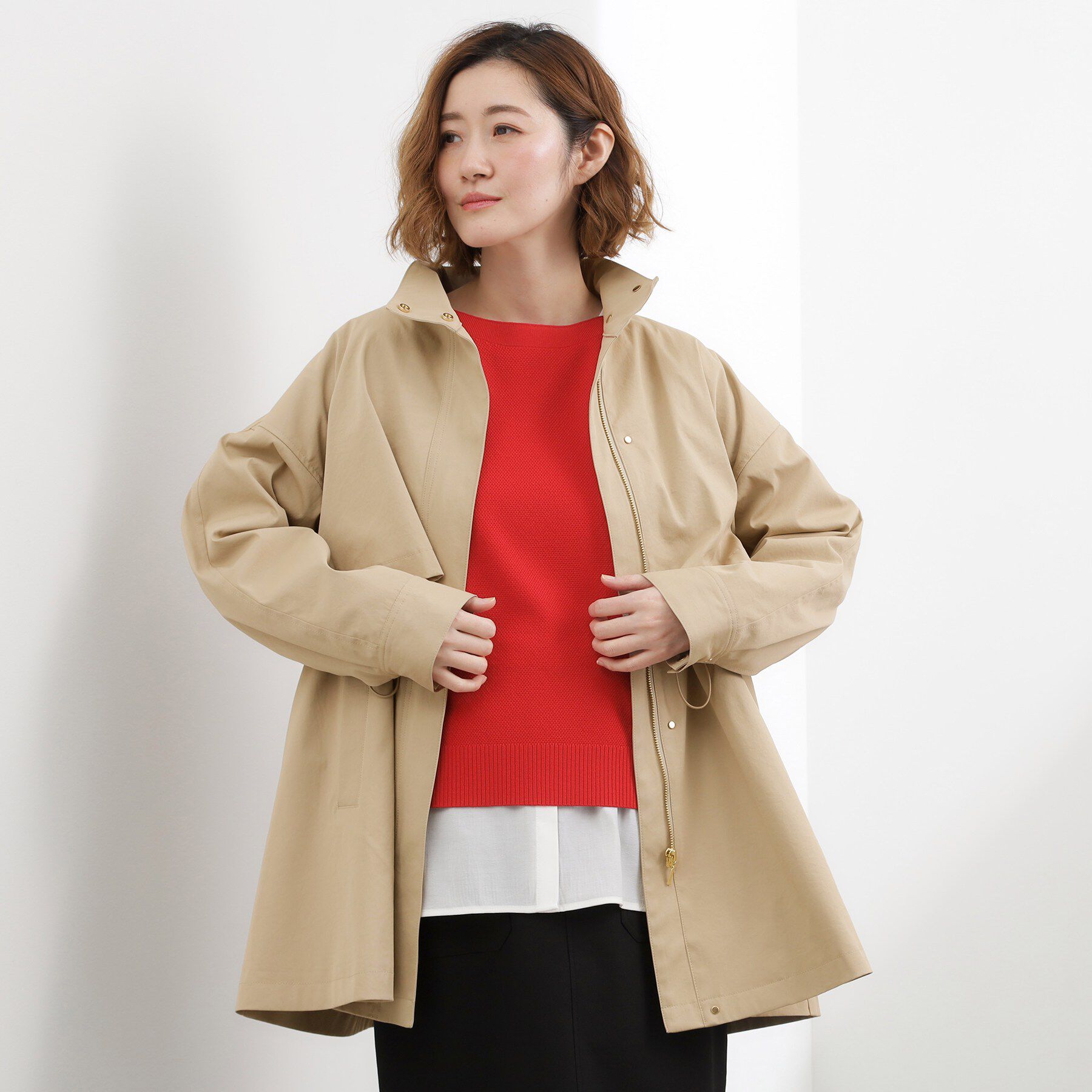 quaranciel:〈撥水加工〉中綿 スタンドカラー ダブル ジップ