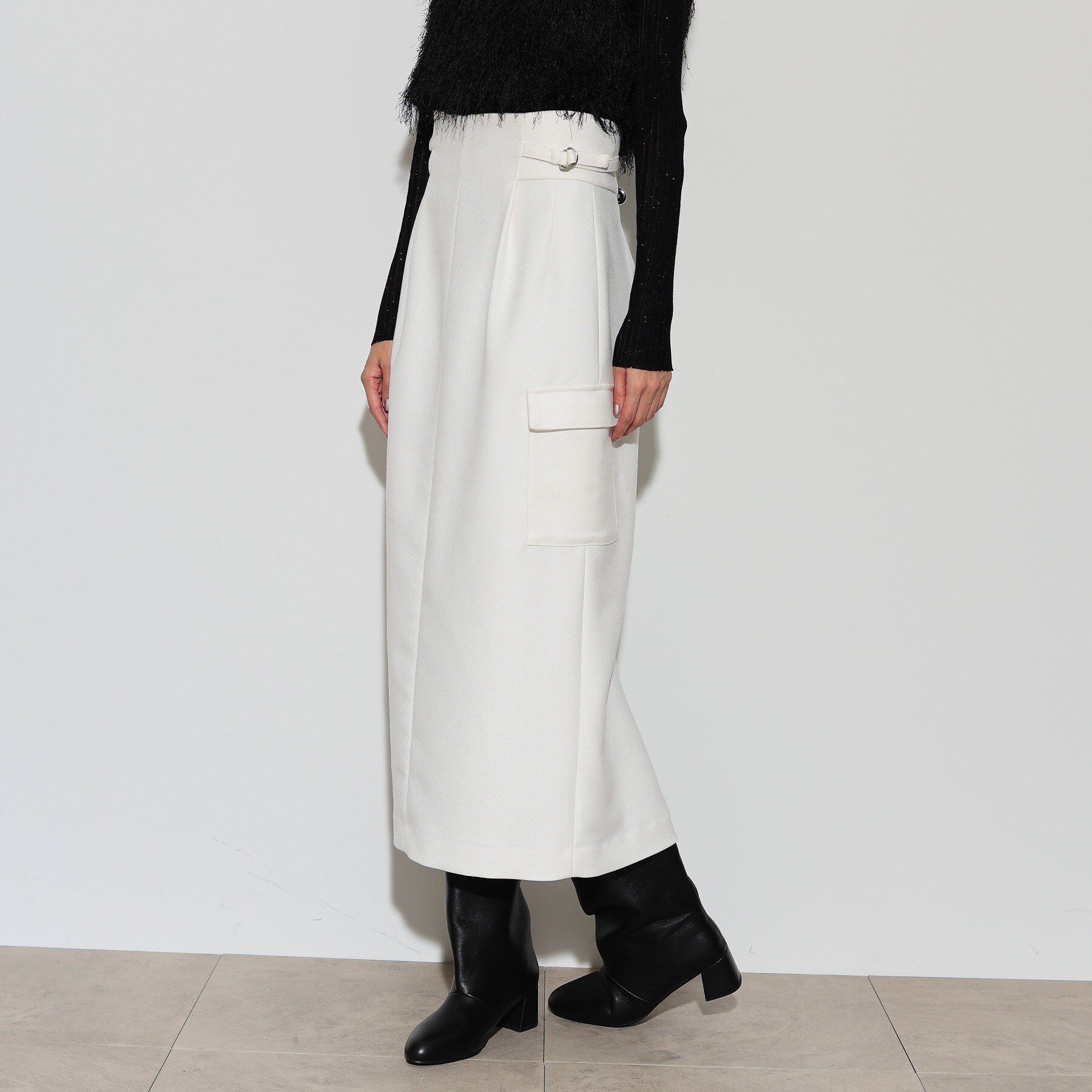 【インディヴィ/INDIVI】 サスペンダー付きワークタイトスカート