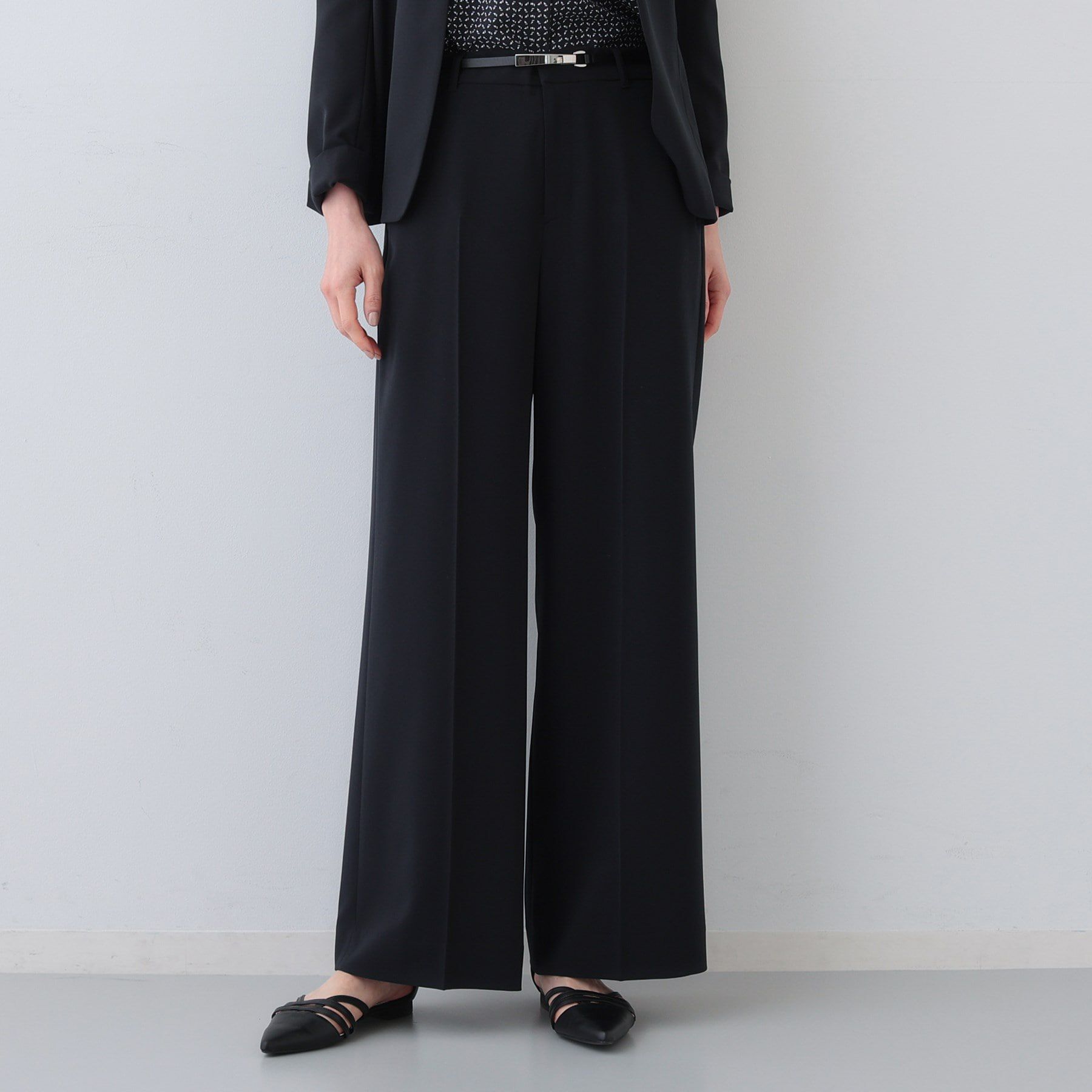 【インディヴィ/INDIVI】 【洗える／UVケア／スーツ】ストレッチワイドパンツ