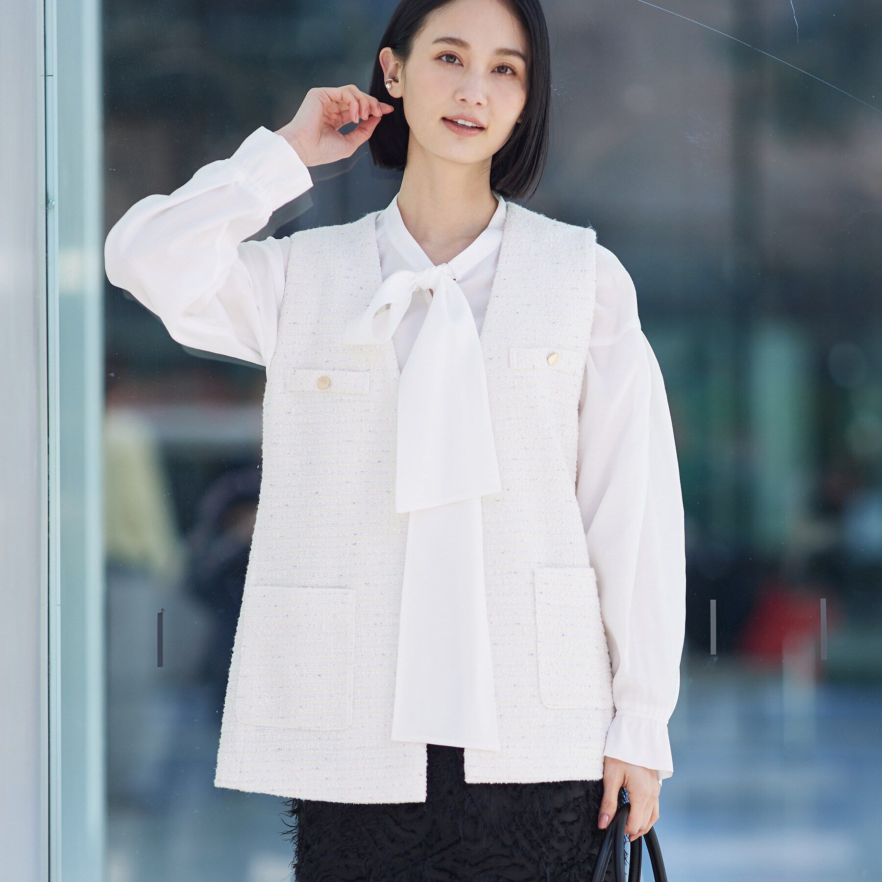 メンズファッションの一押し|【インディヴィ/INDIVI】 【2点セット／UVケア】ツイードジレ＆ボウタイブラウス カセット服