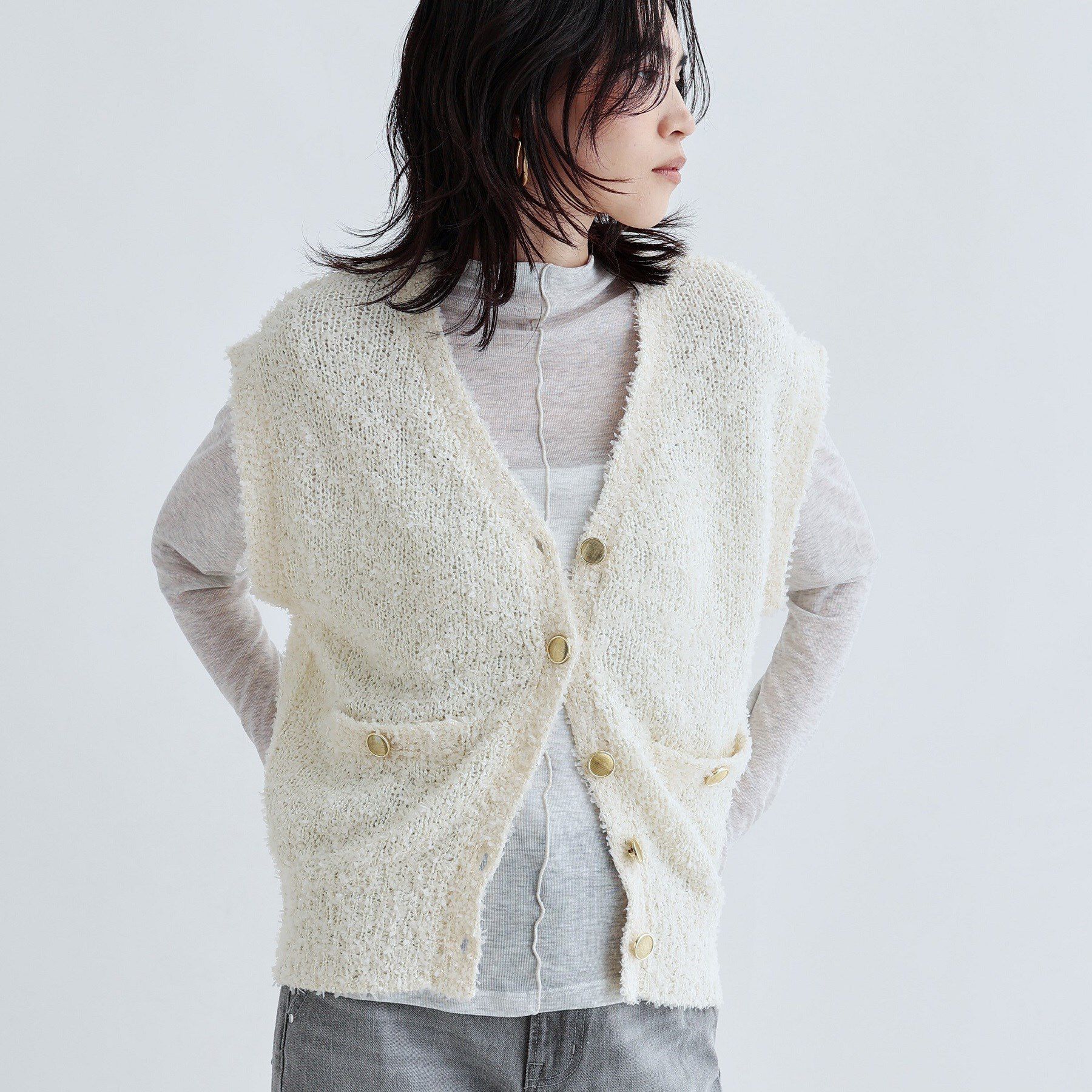 【インディヴィ/INDIVI】 ツイードライクニットベスト