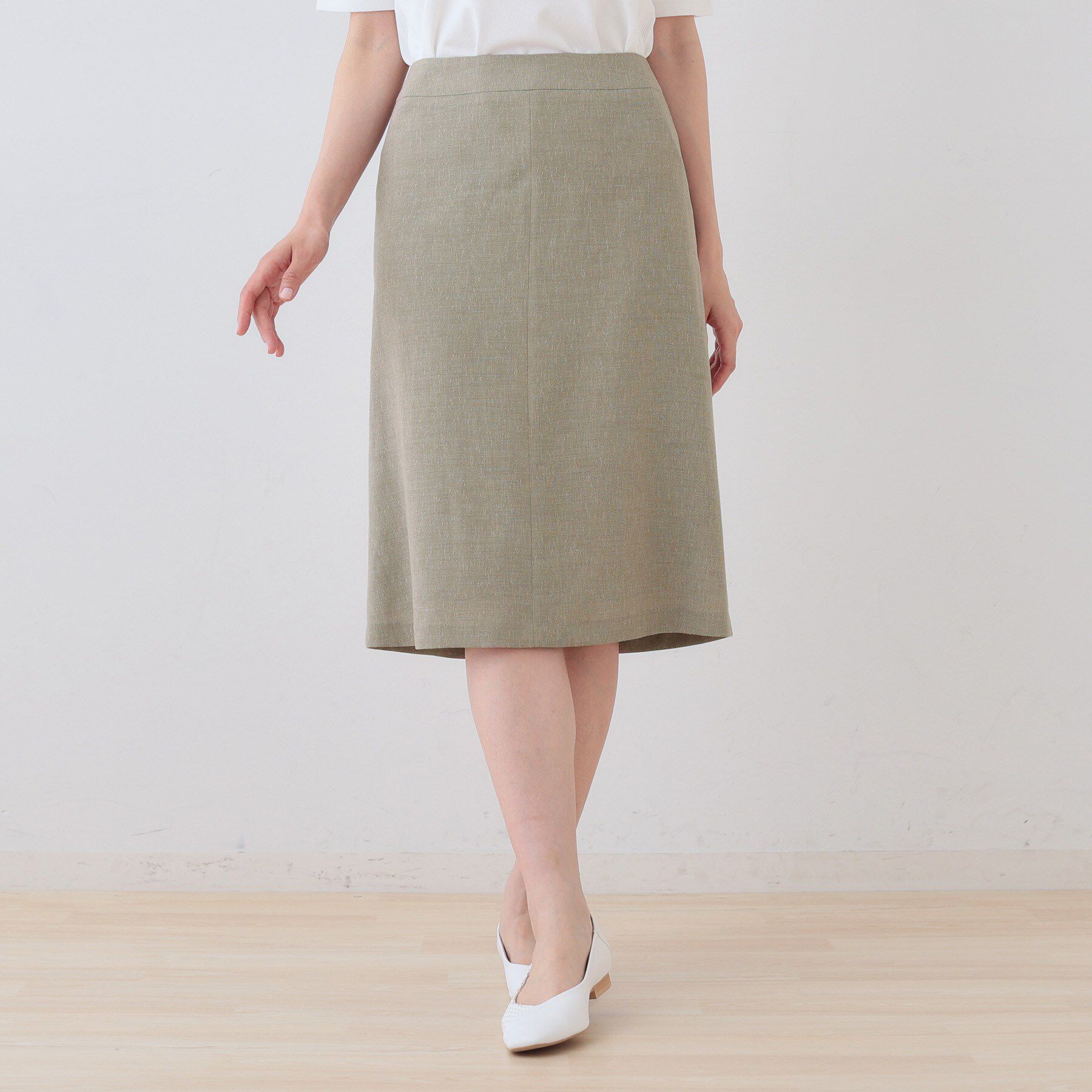 【インディヴィ/INDIVI】 【日本製】リネンライクセミフレアースカート