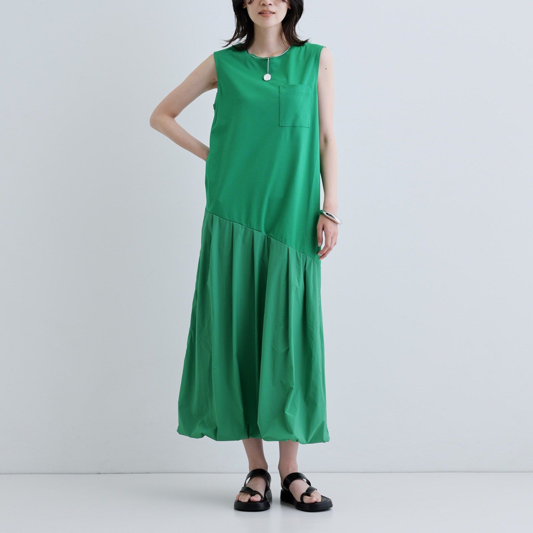 【インディヴィ/INDIVI】 バルーン切替ワンピース