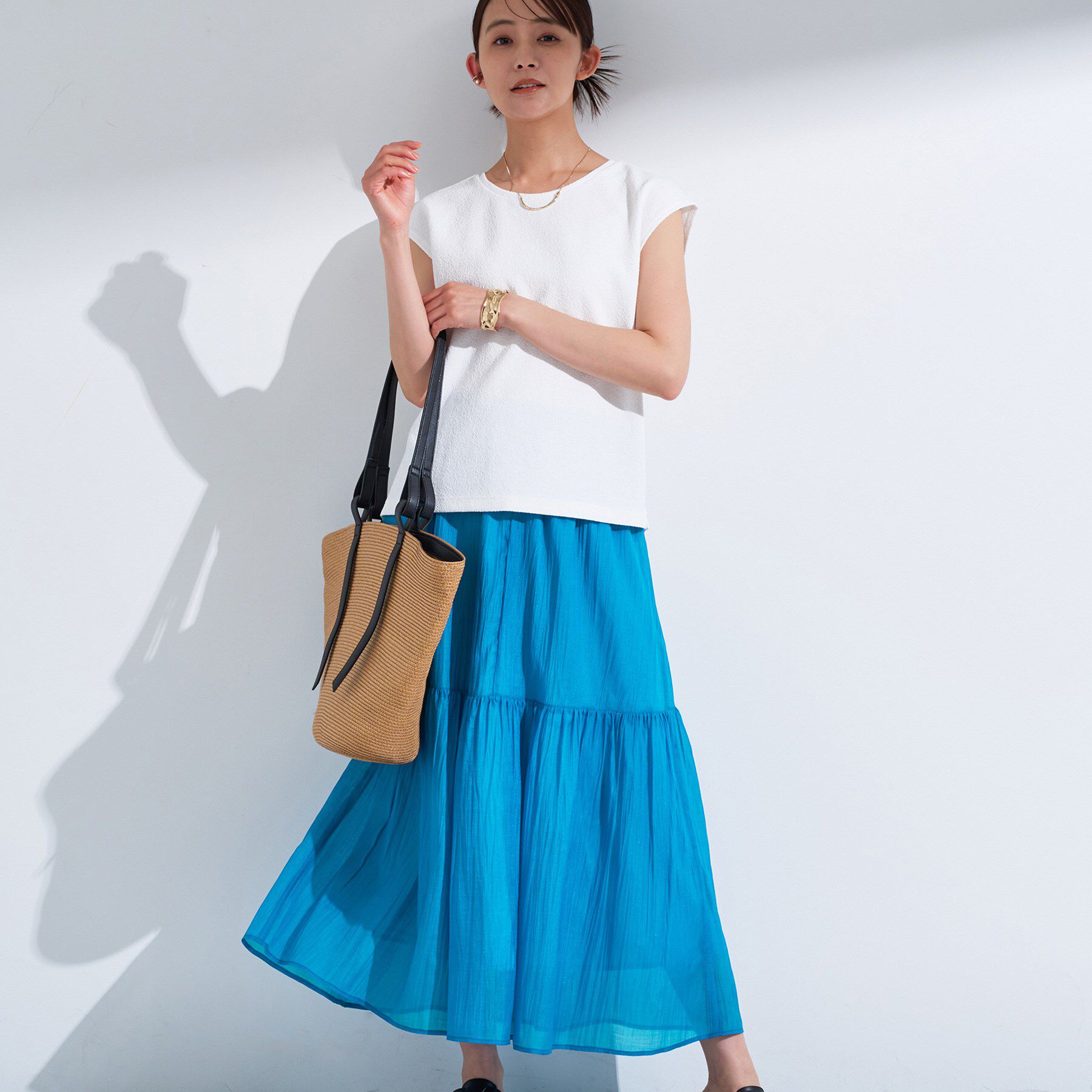 【インディヴィ/INDIVI】 【2点セット／着回し◎】ノースリーブ＆ティアードスカート カセット服