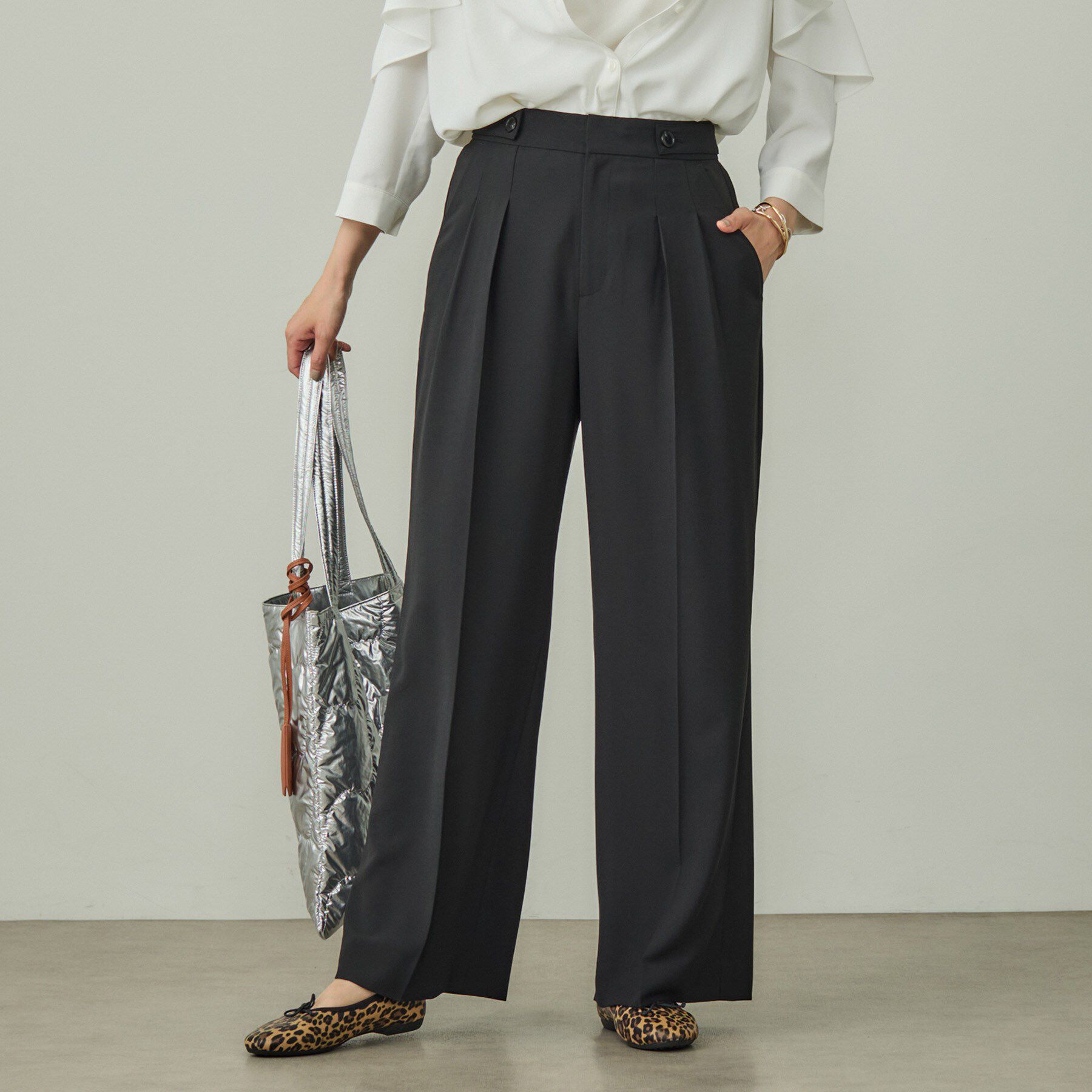 【インディヴィ/INDIVI】 【着心地抜群！】タックワイドパンツ