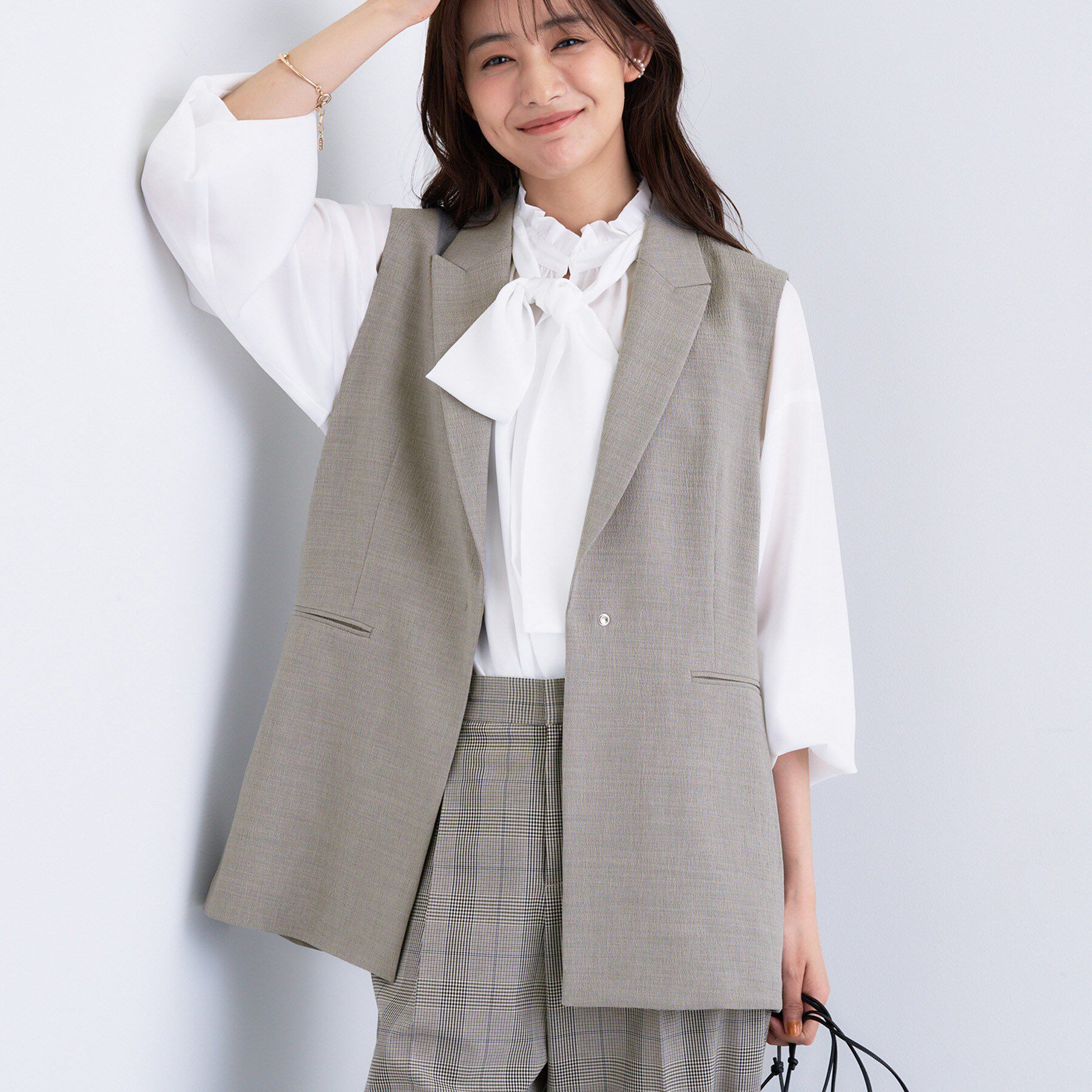 【インディヴィ/INDIVI】 【セットアップ可能】凹凸ストレッチ素材テーラードカラージレジャケット