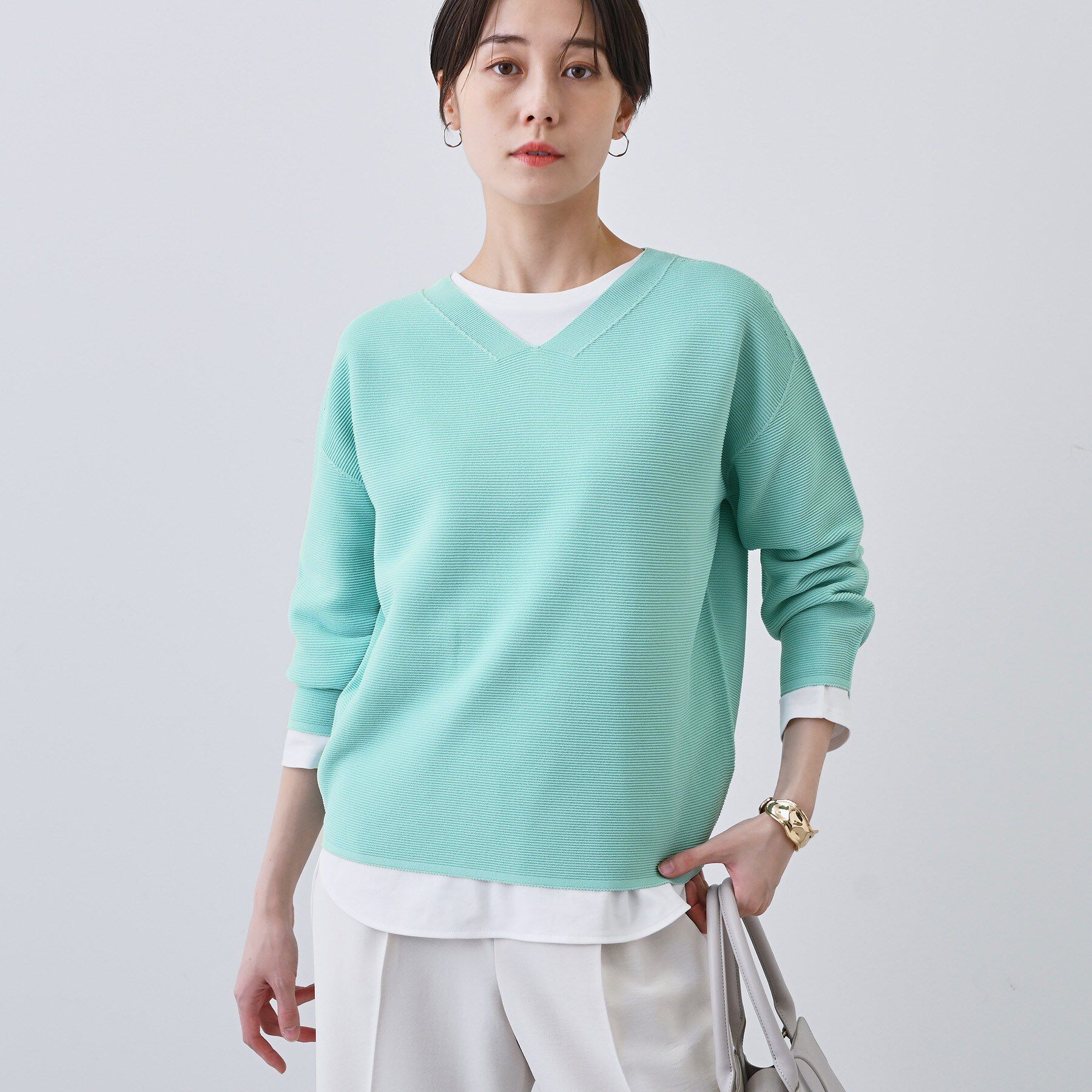 【インディヴィ/INDIVI】 【洗える／無縫製】パフスリーブニット