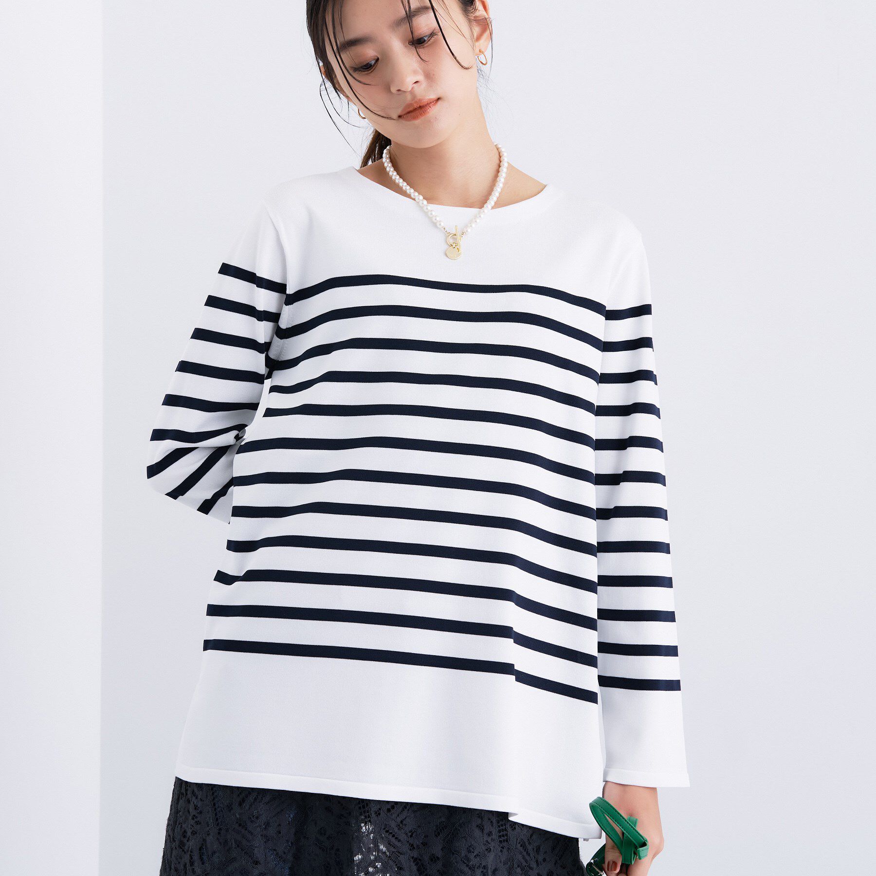 【インディヴィ/INDIVI】 ロングライン ストレッチニット