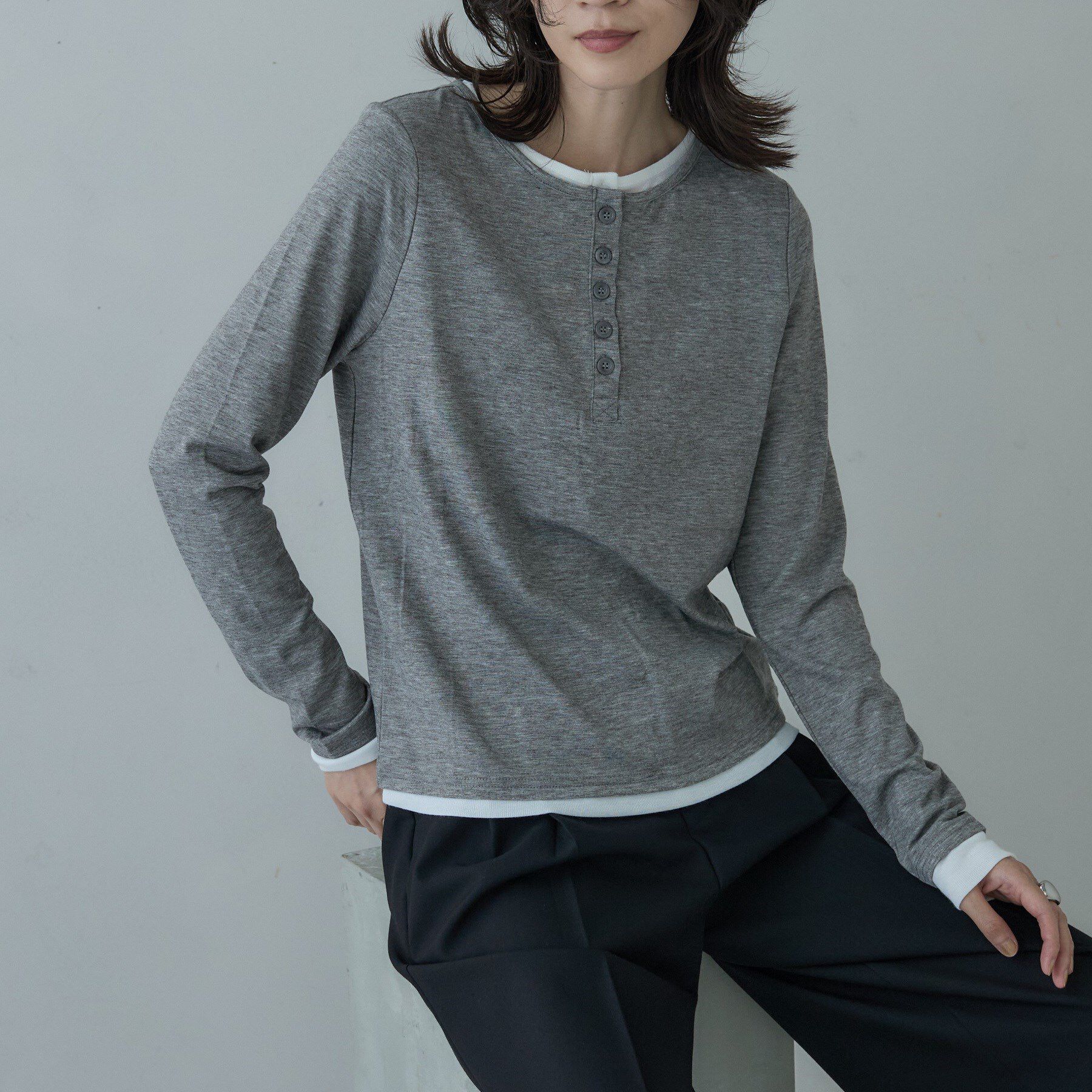 モテ系ファッションメンズ|【インディヴィ/INDIVI】 バイカラーヘンリーネックレイヤーカットソー