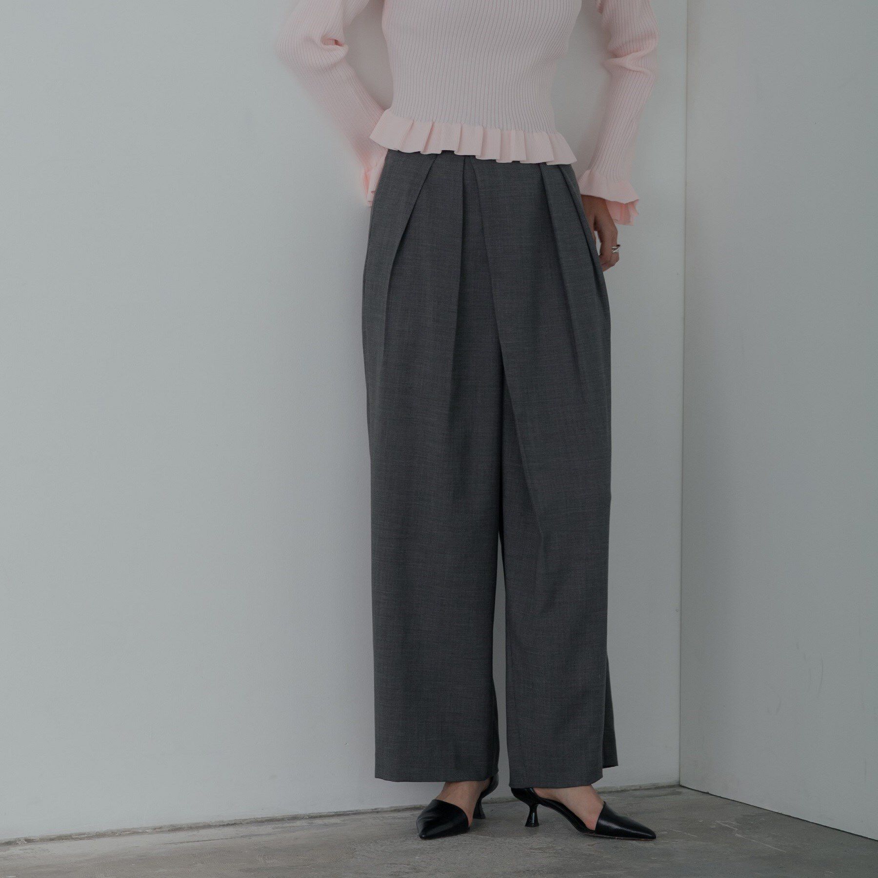 【インディヴィ/INDIVI】 センタータックメランジワイドパンツ