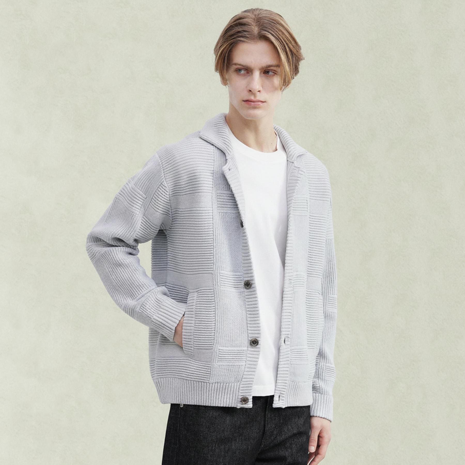 【タケオキクチ/TAKEO KIKUCHI】 畦編みチェック ニットカーディガン