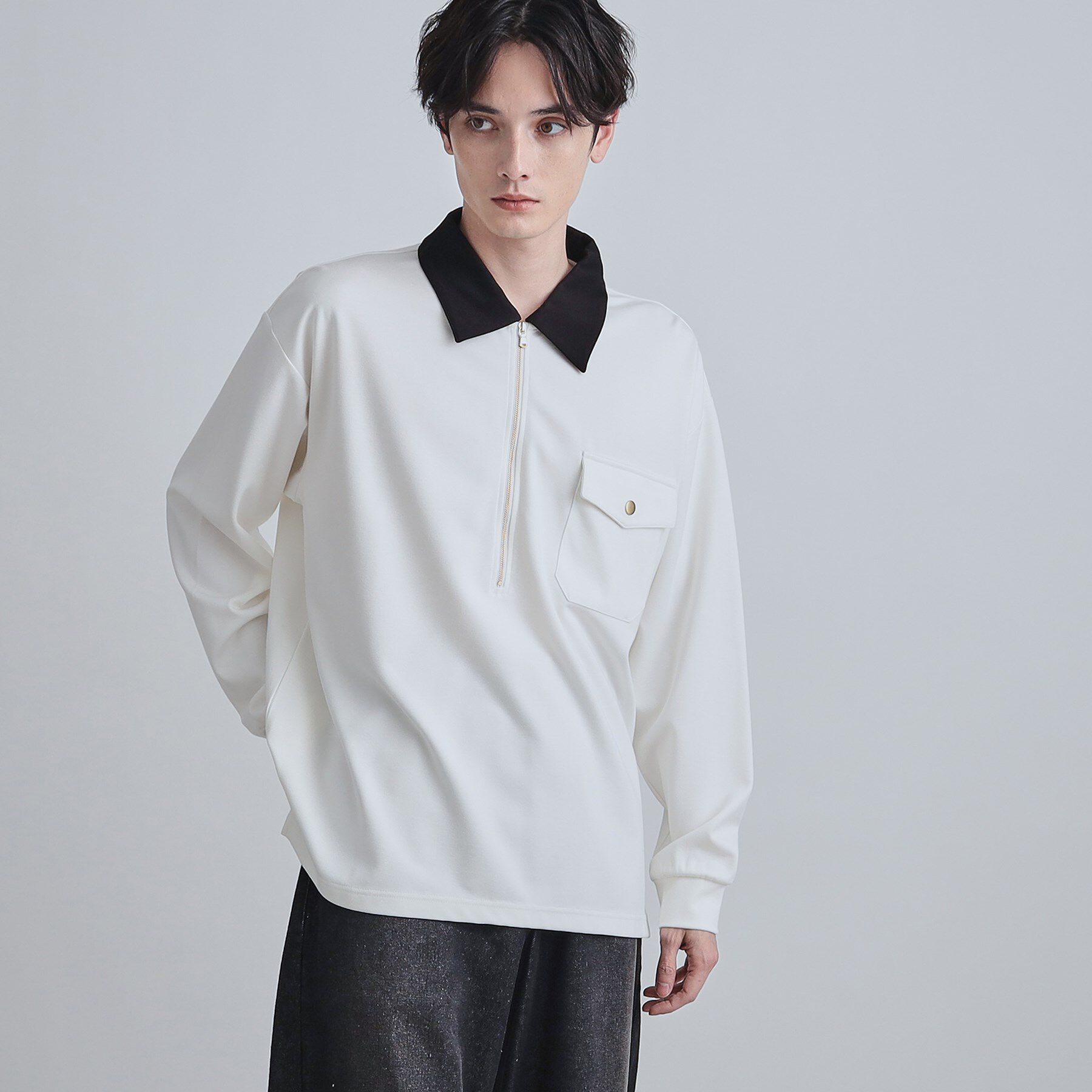 【ティーケー　タケオキクチ/tk.TAKEO KIKUCHI】 ハードポンチハーフジップポロカットソー