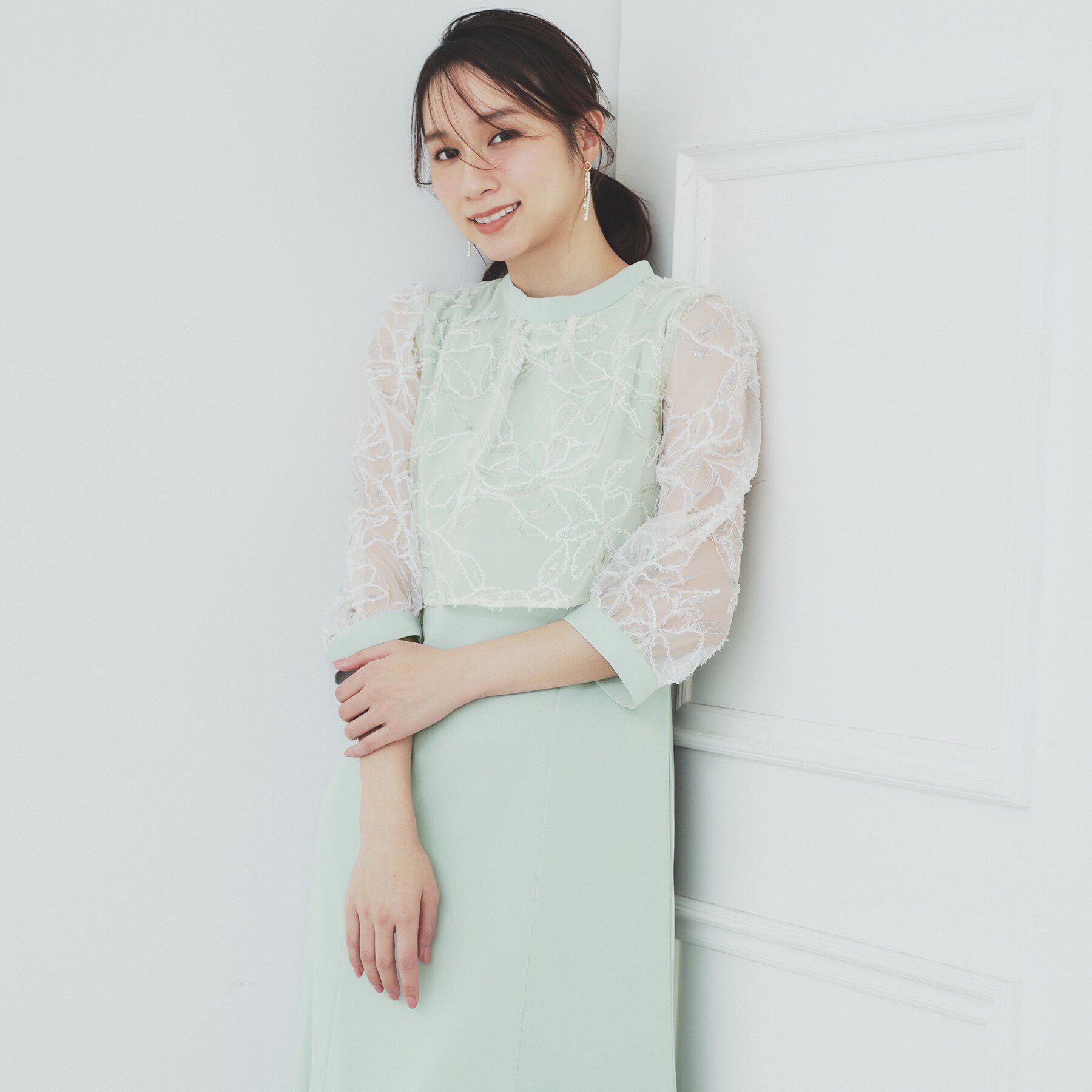 【インデックス/index】 フラワーチュールドッキングフレアワンピース【洗濯機洗い可】