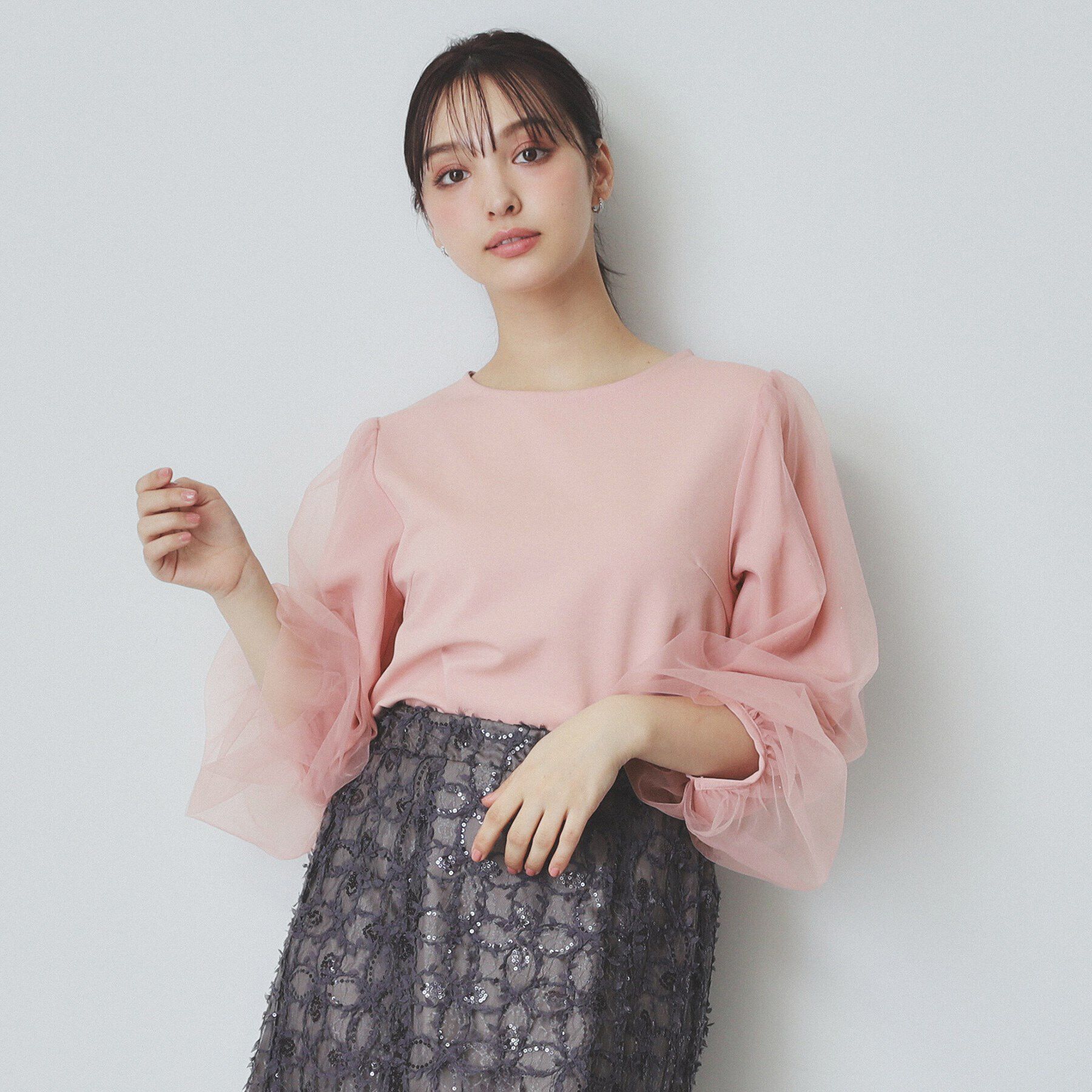 ファッションメンズお薦め|【インデックス/index】 ビジュー付きチュールバルーンスリーブトップス【洗濯機洗い可】