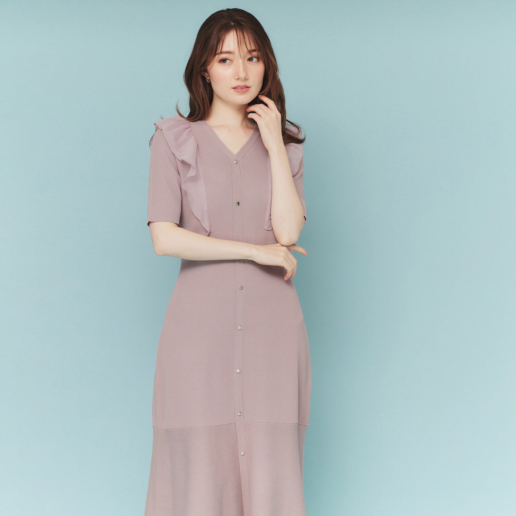 【インデックス/index】 フリルドッキングニットワンピース【洗濯機洗い可/抗ピル】