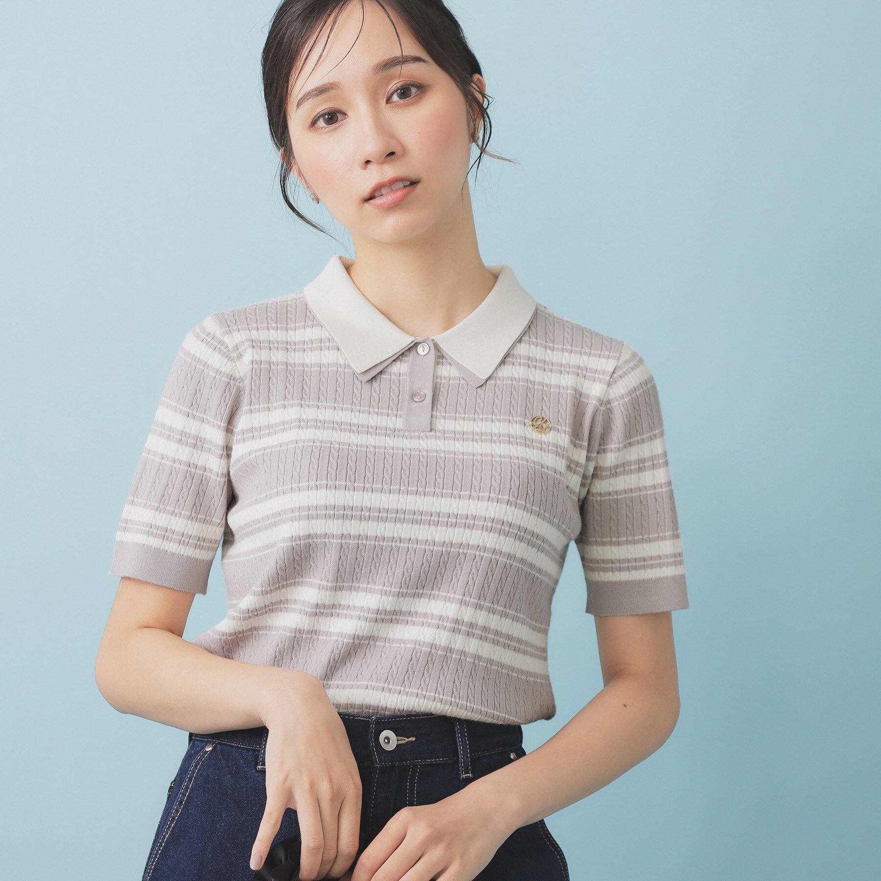 【インデックス/index】 ランダムボーダーケーブルポロニット【洗濯機洗い可/抗ピル】