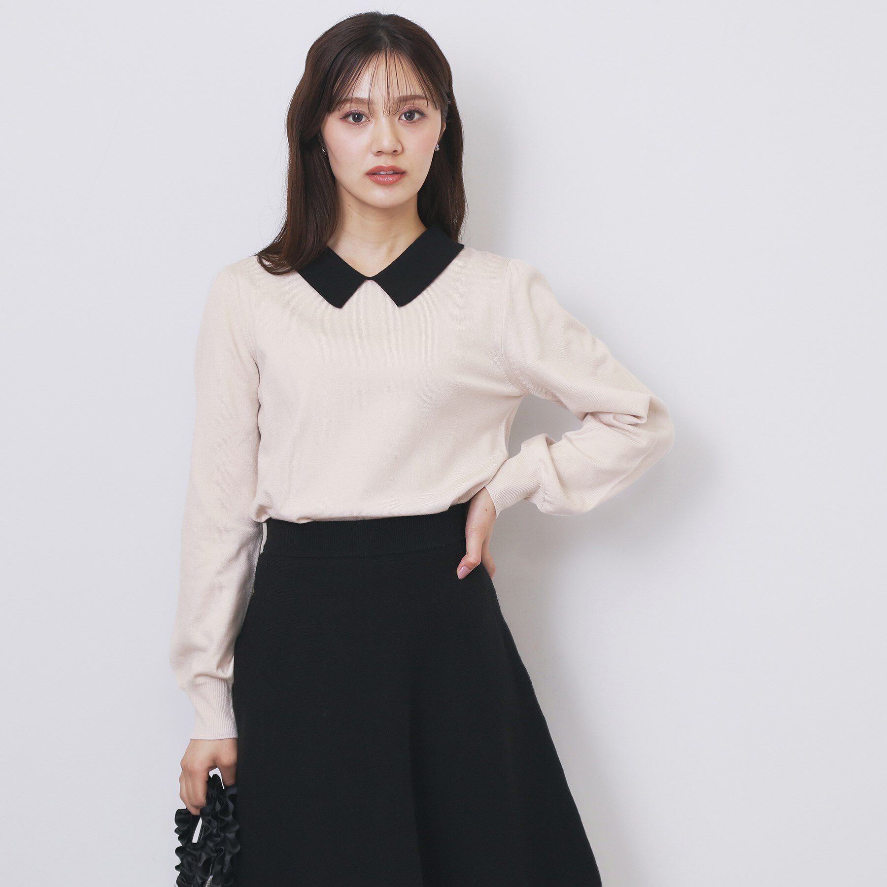 【インデックス/index】 バイカラー衿付きニット【洗濯機OK】