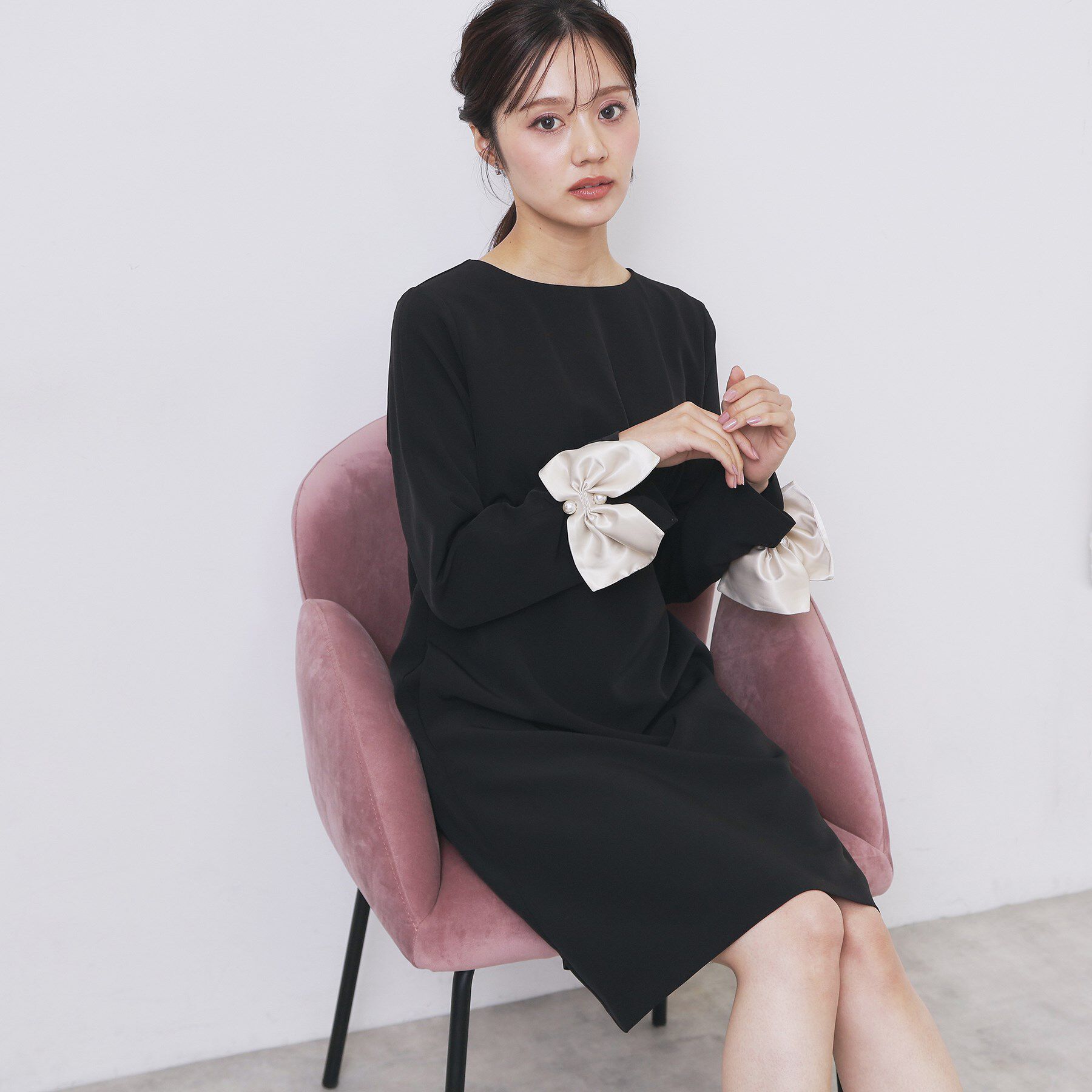 【インデックス/index】 ダブルクロスリボンスリーブワンピース【洗濯機OK】