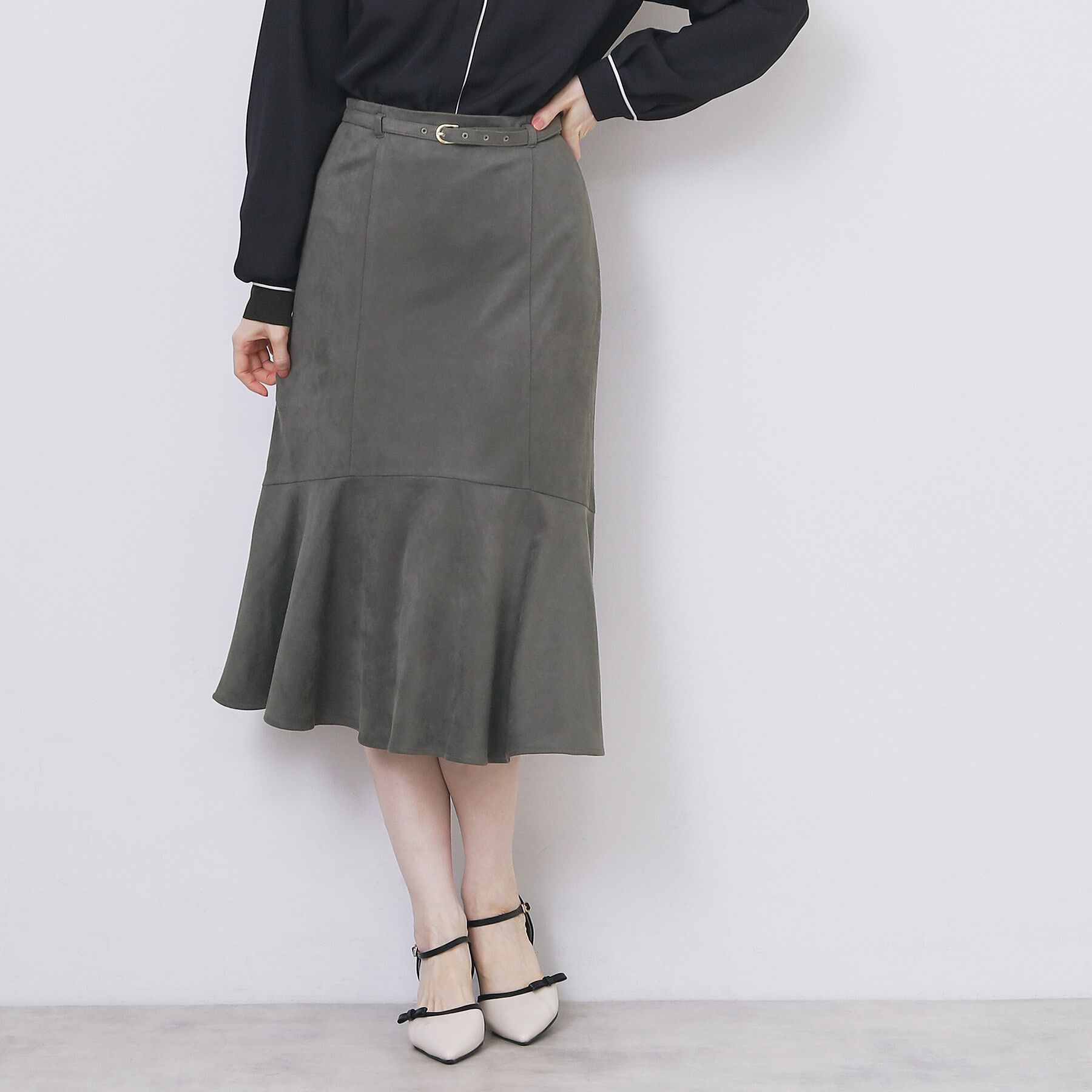 【インデックス/index】 フェイクスウェード切り替えマーメイドスカート【洗濯機OK/イージーアイロン/防シワ】