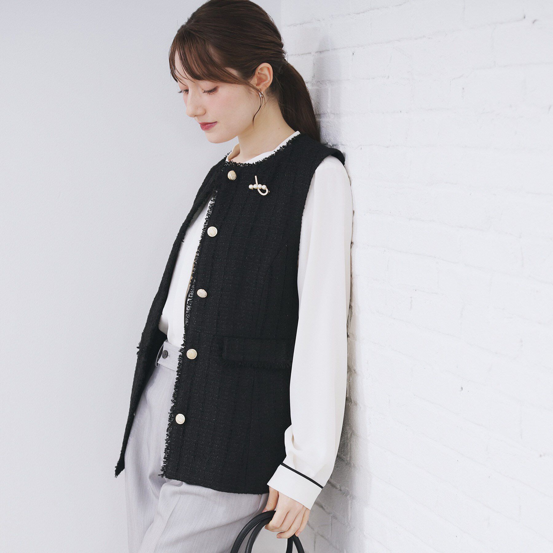 モテ系メンズファッション|【インデックス/index】 ファンシーツイードペプラムジレ【洗える】