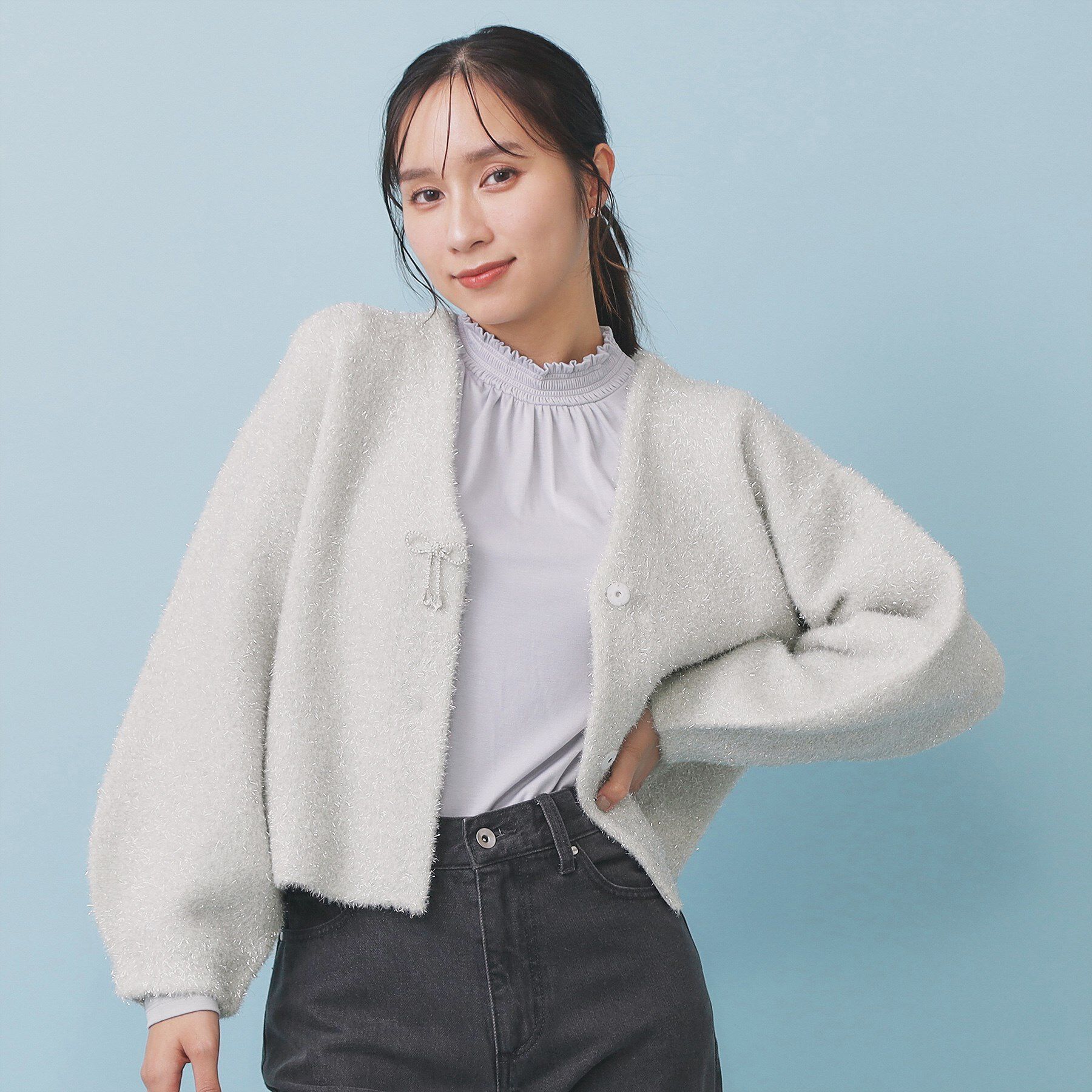 ファッションメンズなら|【インデックス/index】 リボンブローチフィルムラメフェザーカーディガン【洗濯機OK】