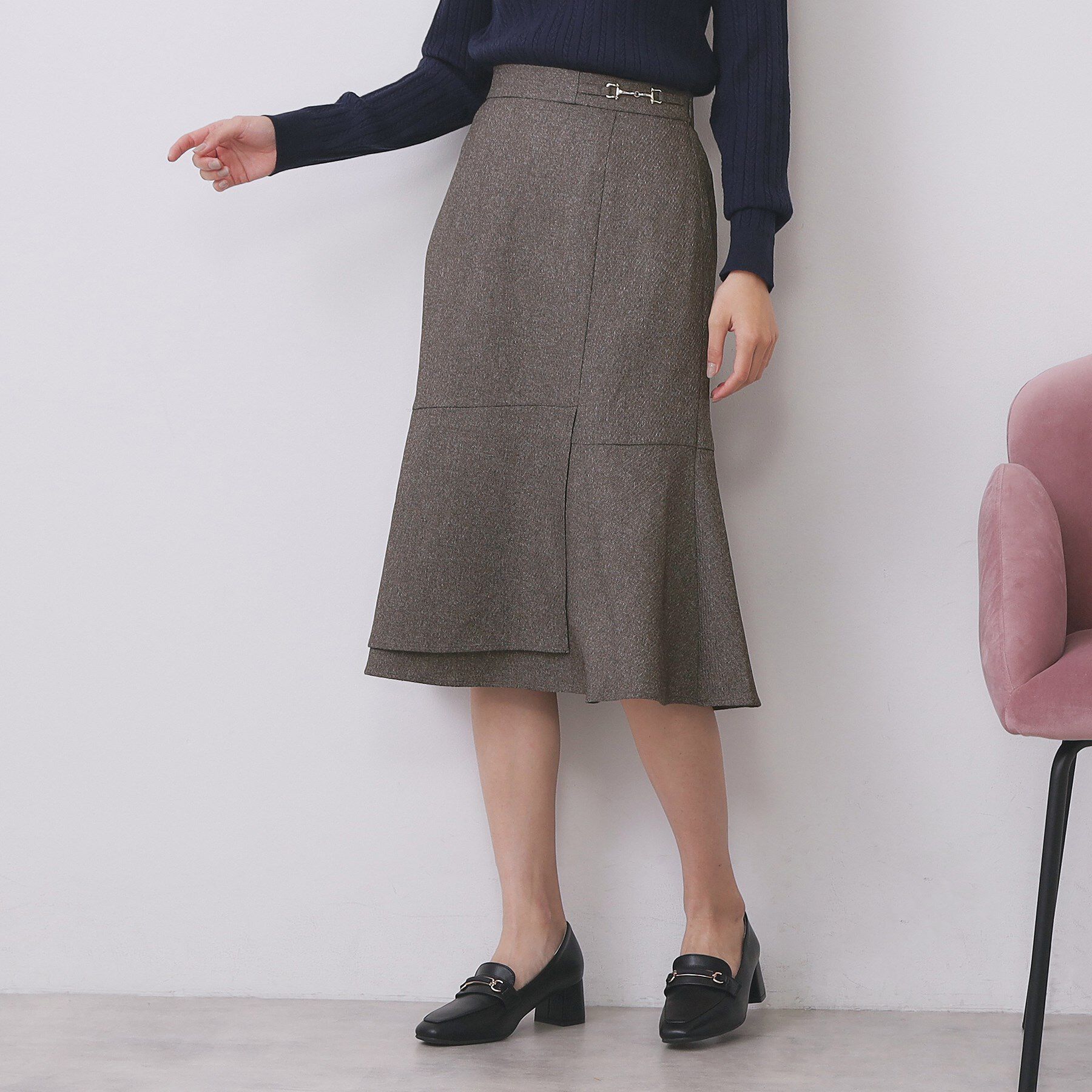 【インデックス/index】 カルゼツイードアシメフレアスカート【洗濯機OK/防シワ/イージーアイロン/抗ピル】