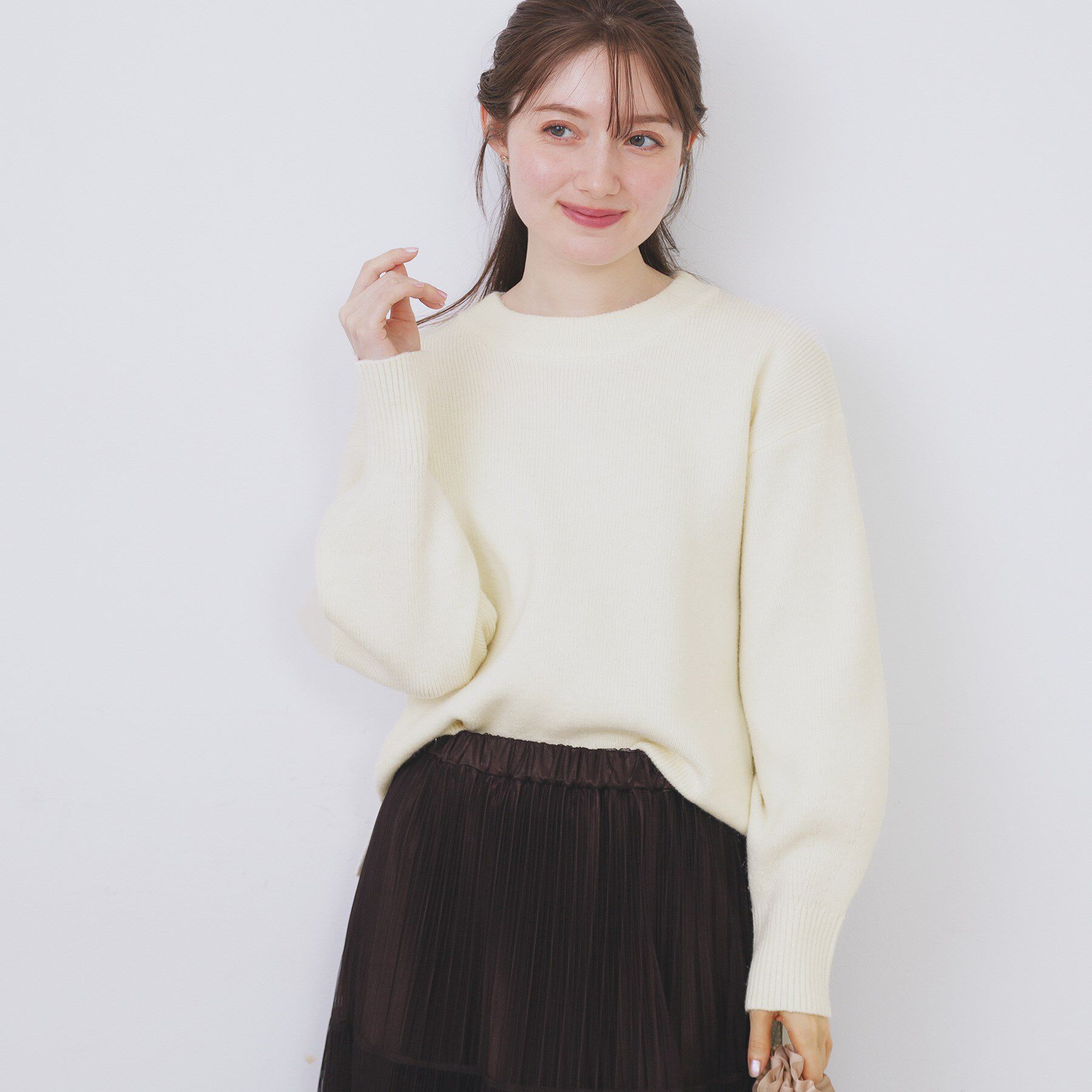 【インデックス/index】 モックネックボクシーラメニット【洗濯機OK】《7col》