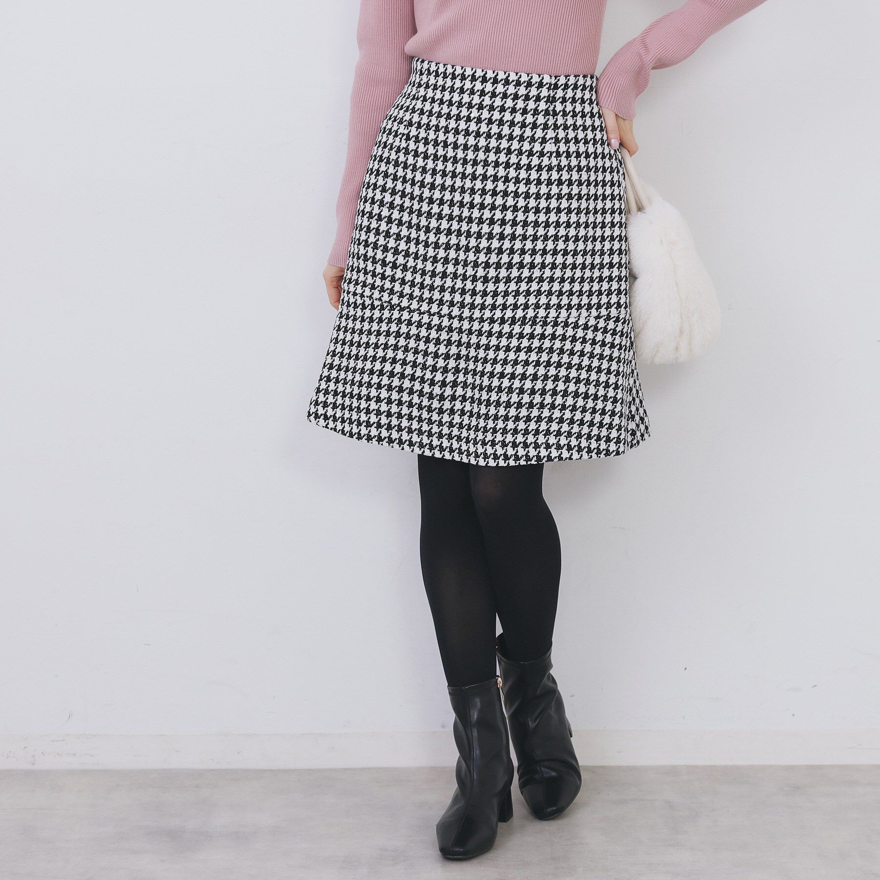 【インデックス/index】 ラメスパンコール千鳥柄ペプラムミニスカート【洗濯機OK/イージーアイロン】