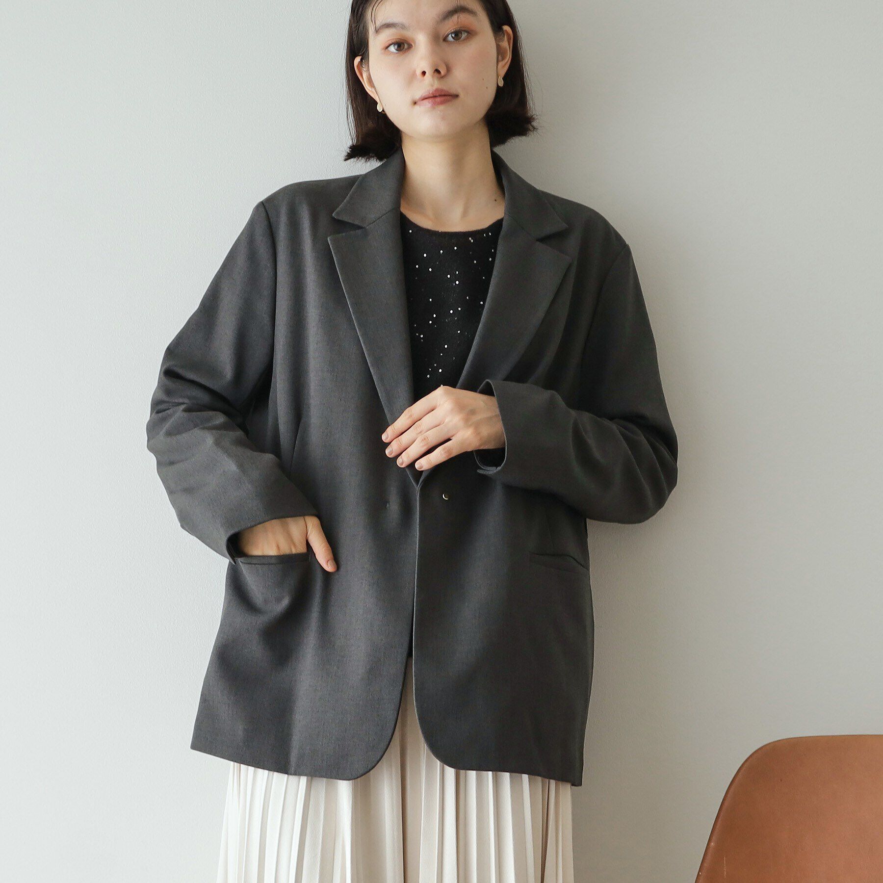 【オペークドットクリップ/OPAQUE.CLIP】 ウエストベルト テーラードジャケット【洗濯機洗い可】