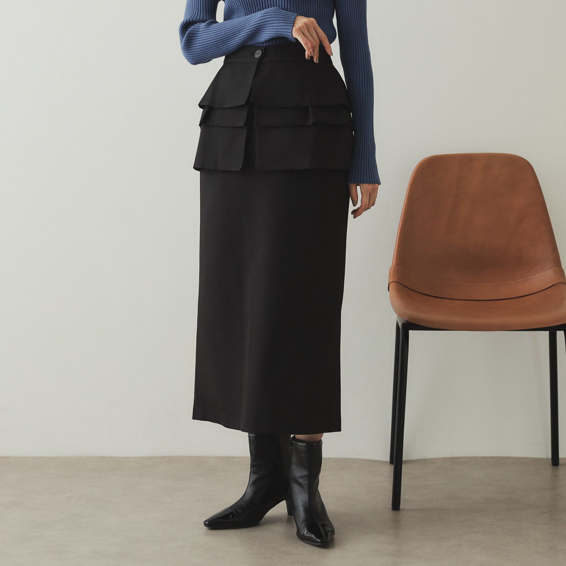 【オペークドットクリップ/OPAQUE.CLIP】 《2WAYツインセット》ラップ付ナロースカート【洗濯機洗い可】