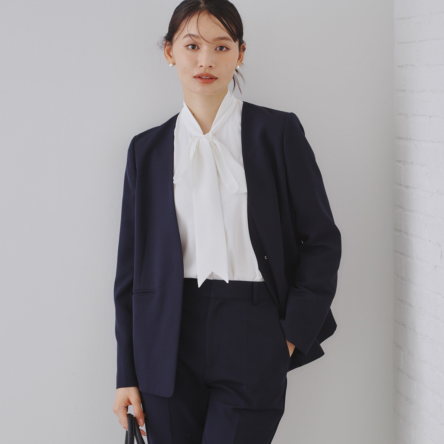 【オペークドットクリップ/OPAQUE.CLIP】 《通勤・セレモニー/セットアップ対応》Vネックジャケット/ダブルクロス【洗濯機洗い可】