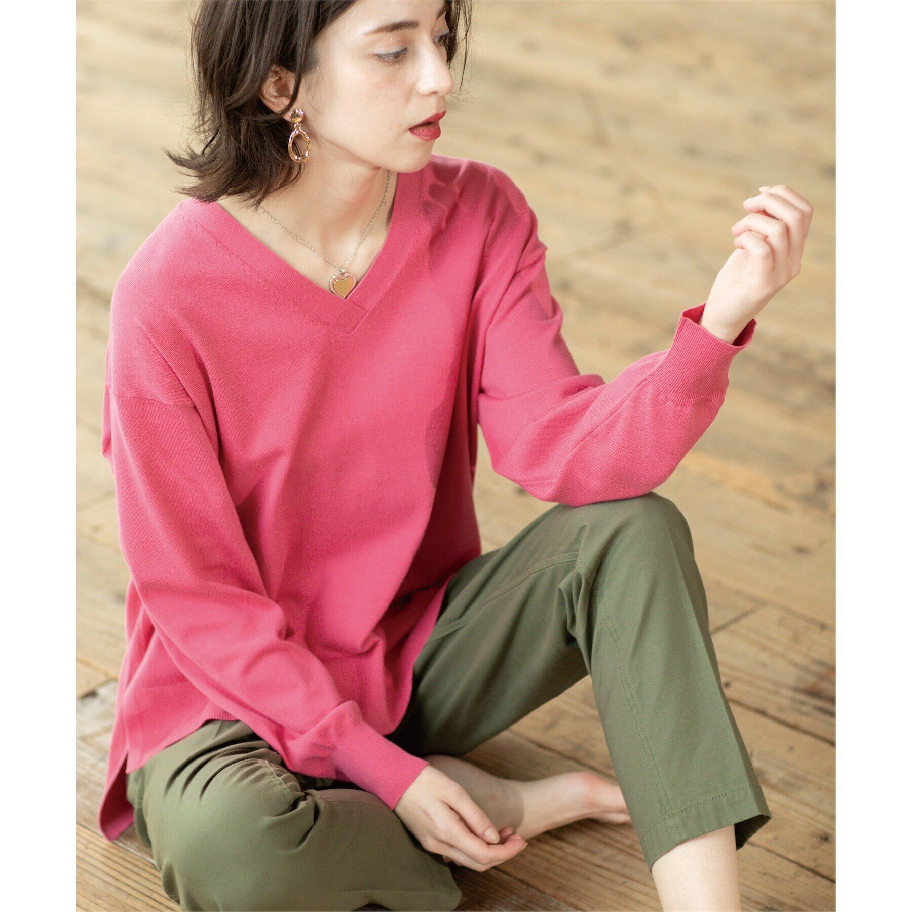 【オペークドットクリップ/OPAQUE.CLIP】 リラクシーVネックニット/オーガニックコツトン混【UV/洗濯機洗い可】