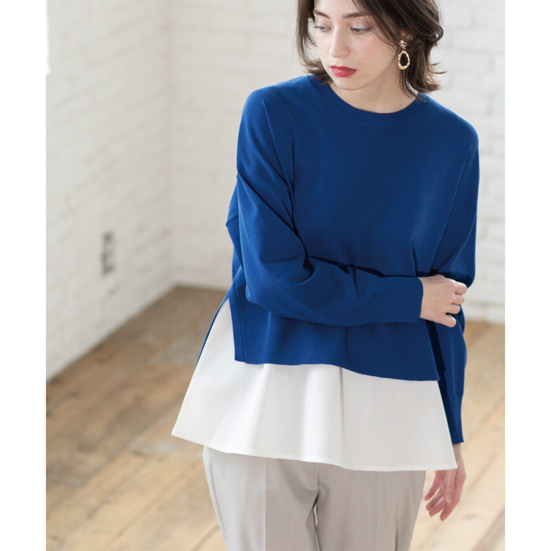 【オペークドットクリップ/OPAQUE.CLIP】 《ツインセット》ワイドニット×裾フレアタンクトップ【洗濯機洗い可/抗ピル】