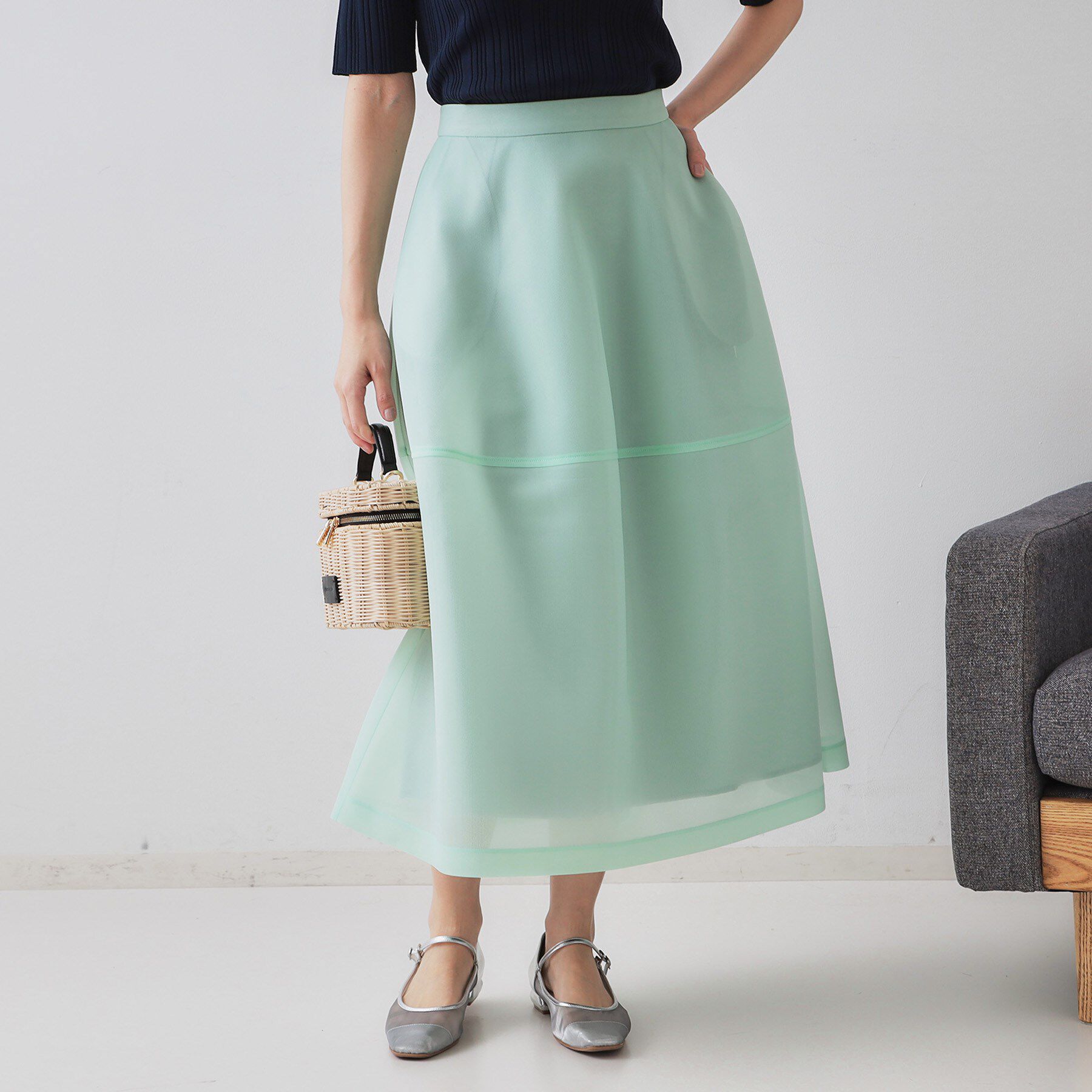 【オペークドットクリップ/OPAQUE.CLIP】 《美人百花掲載》スポンディッシュシアーフレアスカート【洗濯機洗い可】