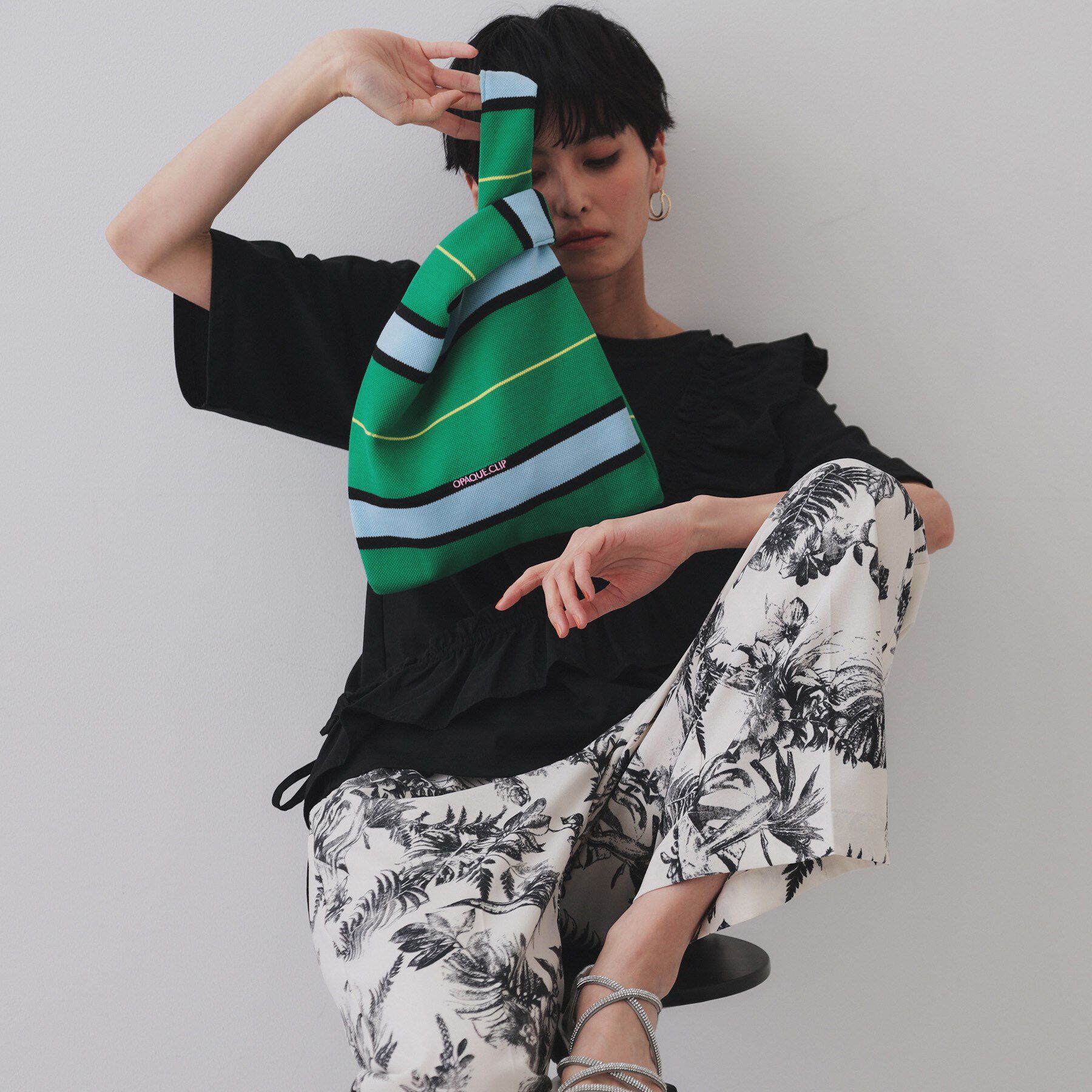 【オペークドットクリップ/OPAQUE.CLIP】 【2WAY】マルチボーダーハンドバッグ