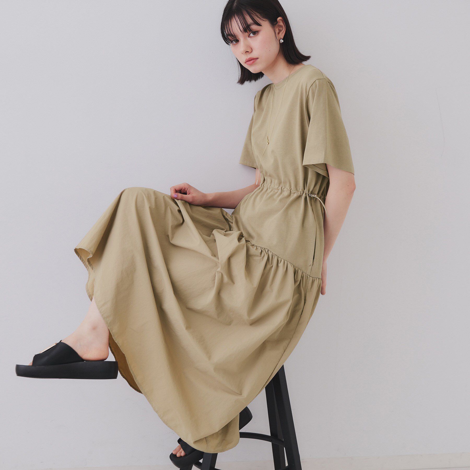 【オペークドットクリップ/OPAQUE.CLIP】 フィット＆フレアドッキングワンピース【洗濯機洗い可】