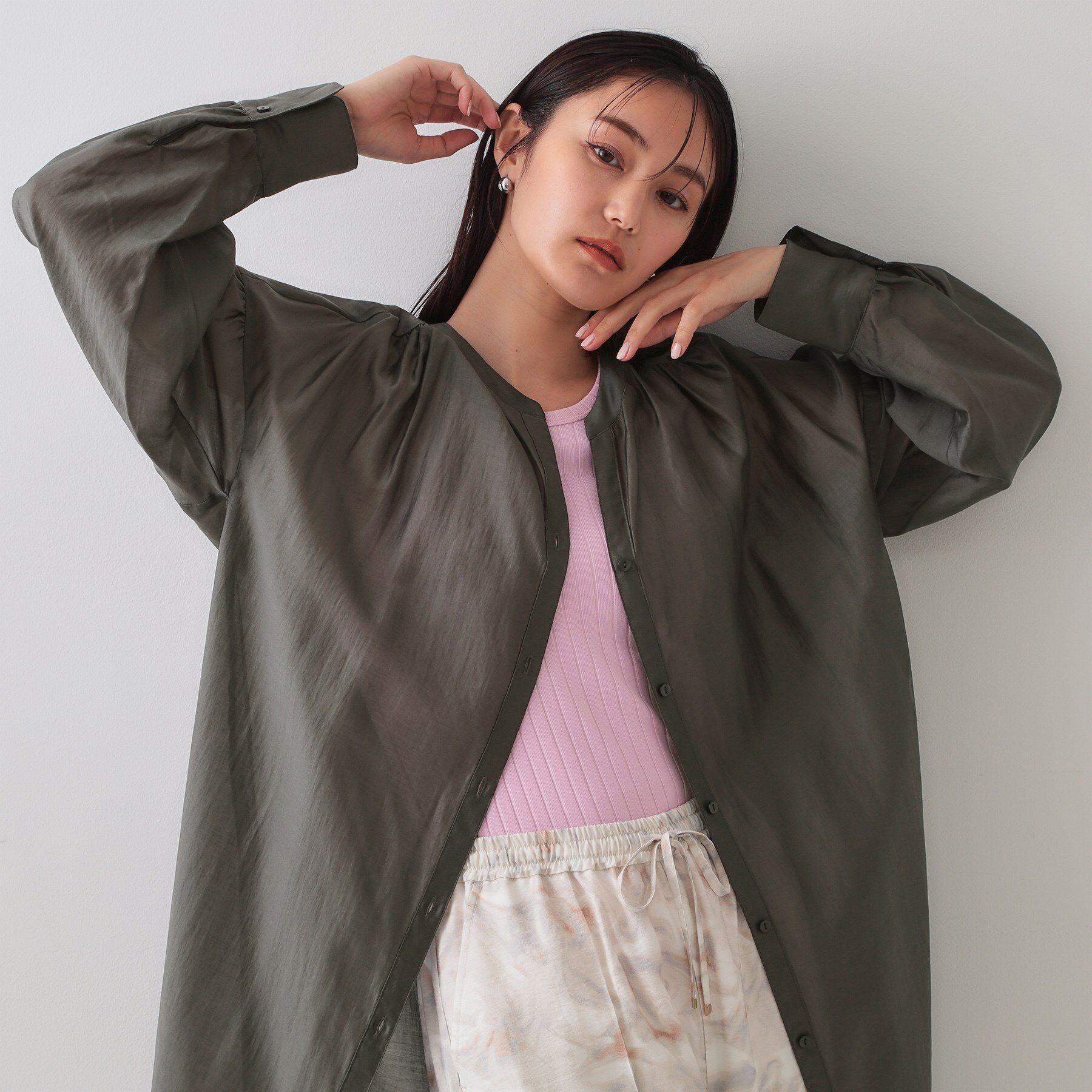 【オペークドットクリップ/OPAQUE.CLIP】 シアーシャツワンピース【洗濯機洗い可】