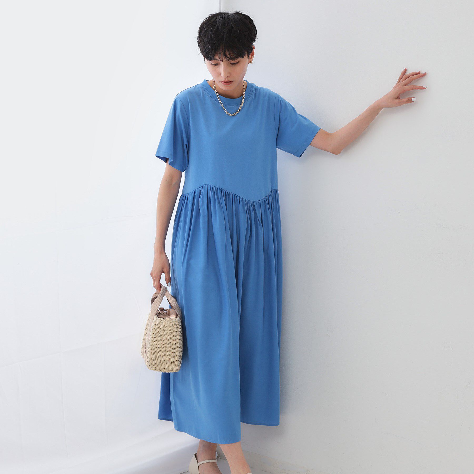 【オペークドットクリップ/OPAQUE.CLIP】 アシメドッキングフレアワンピース【洗濯機洗い可】