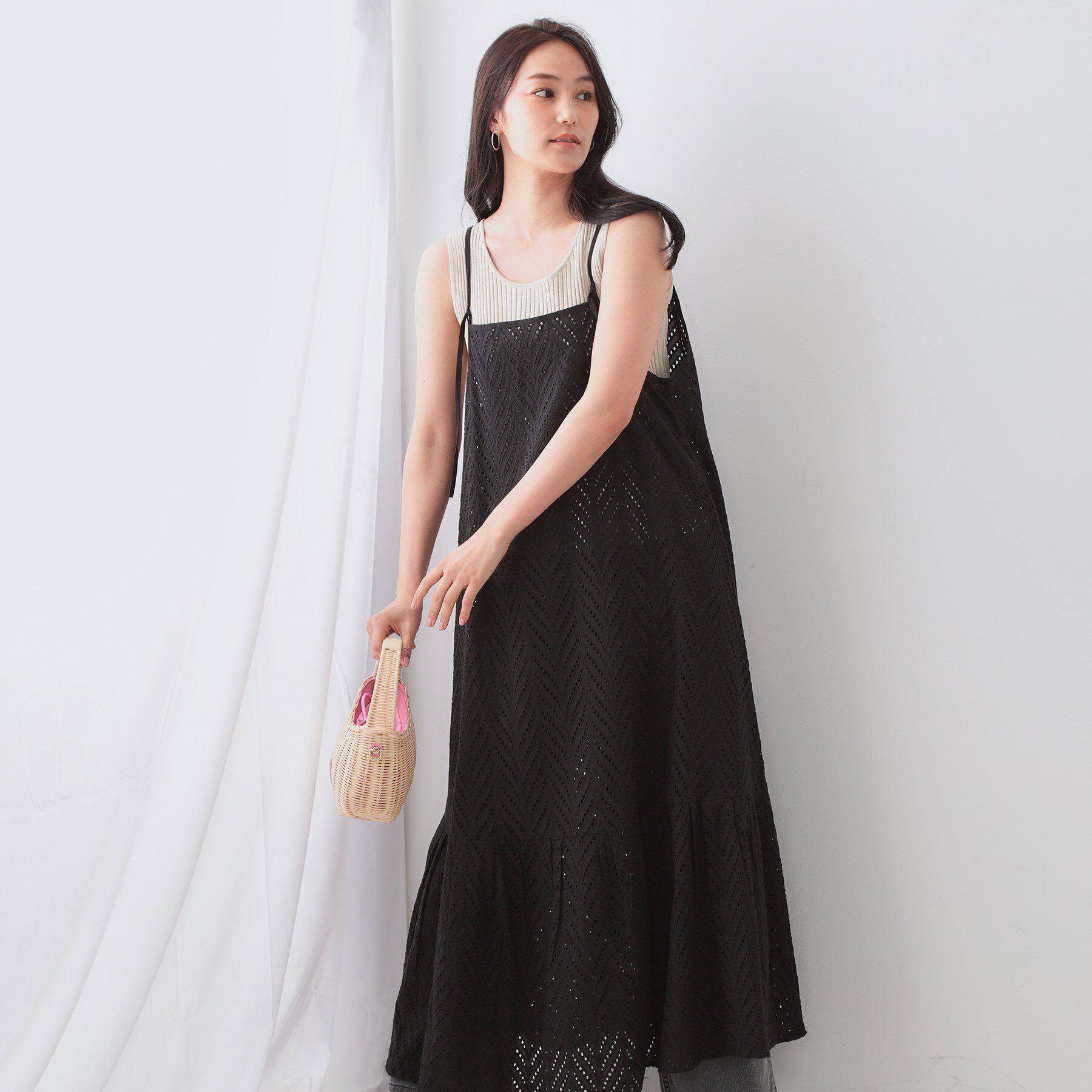 【オペークドットクリップ/OPAQUE.CLIP】 インドコットンアイレット刺繍キャミワンピース【洗える】